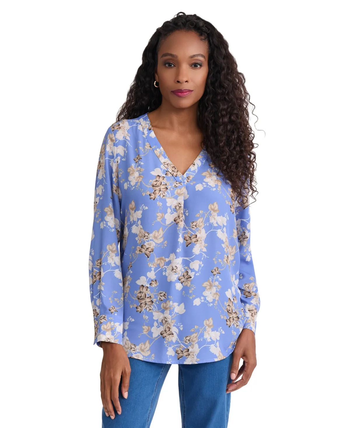 V-Neck Floral Long-Sleeve Blouse