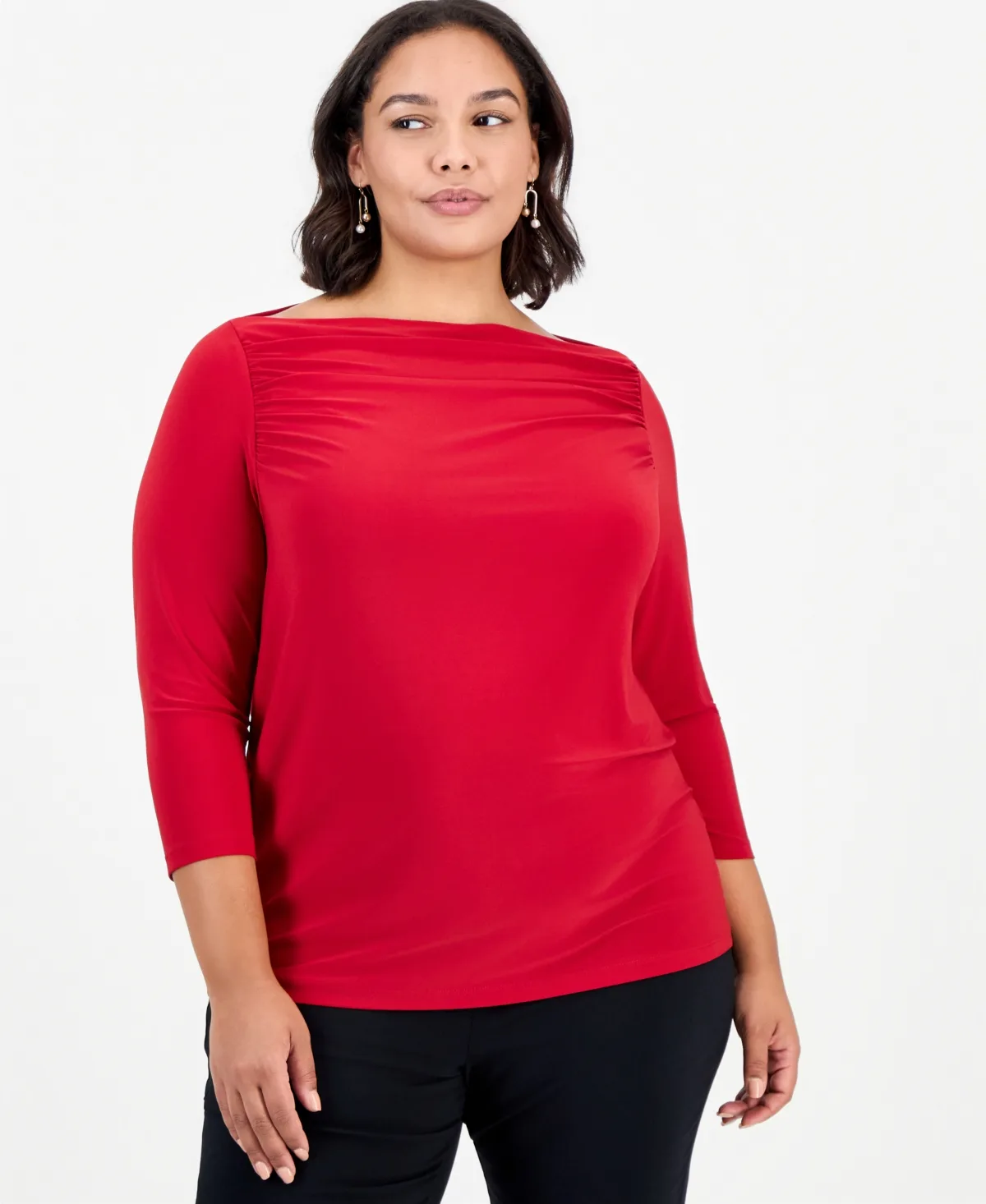 Boat Neck 3/4-Sleeve Ruched Blouse by Kasper