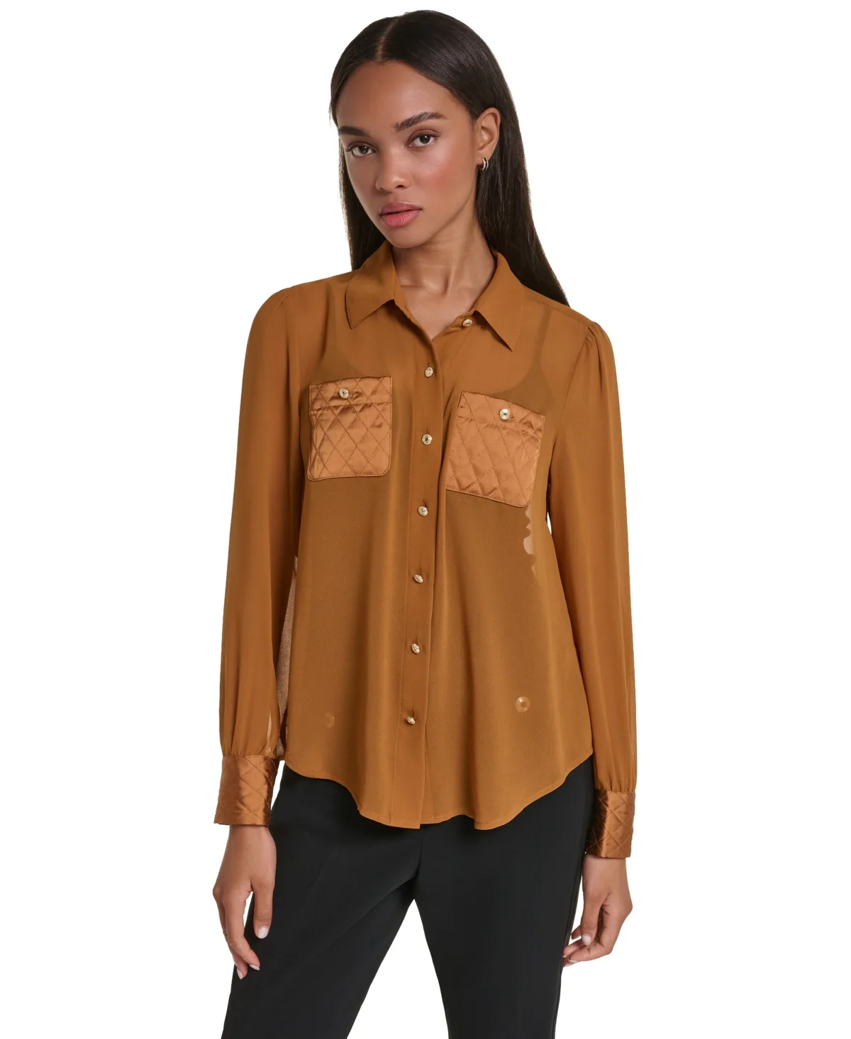 Long-Sleeve Chiffon Blouse with Quilted Pockets by Karl Lagerfeld