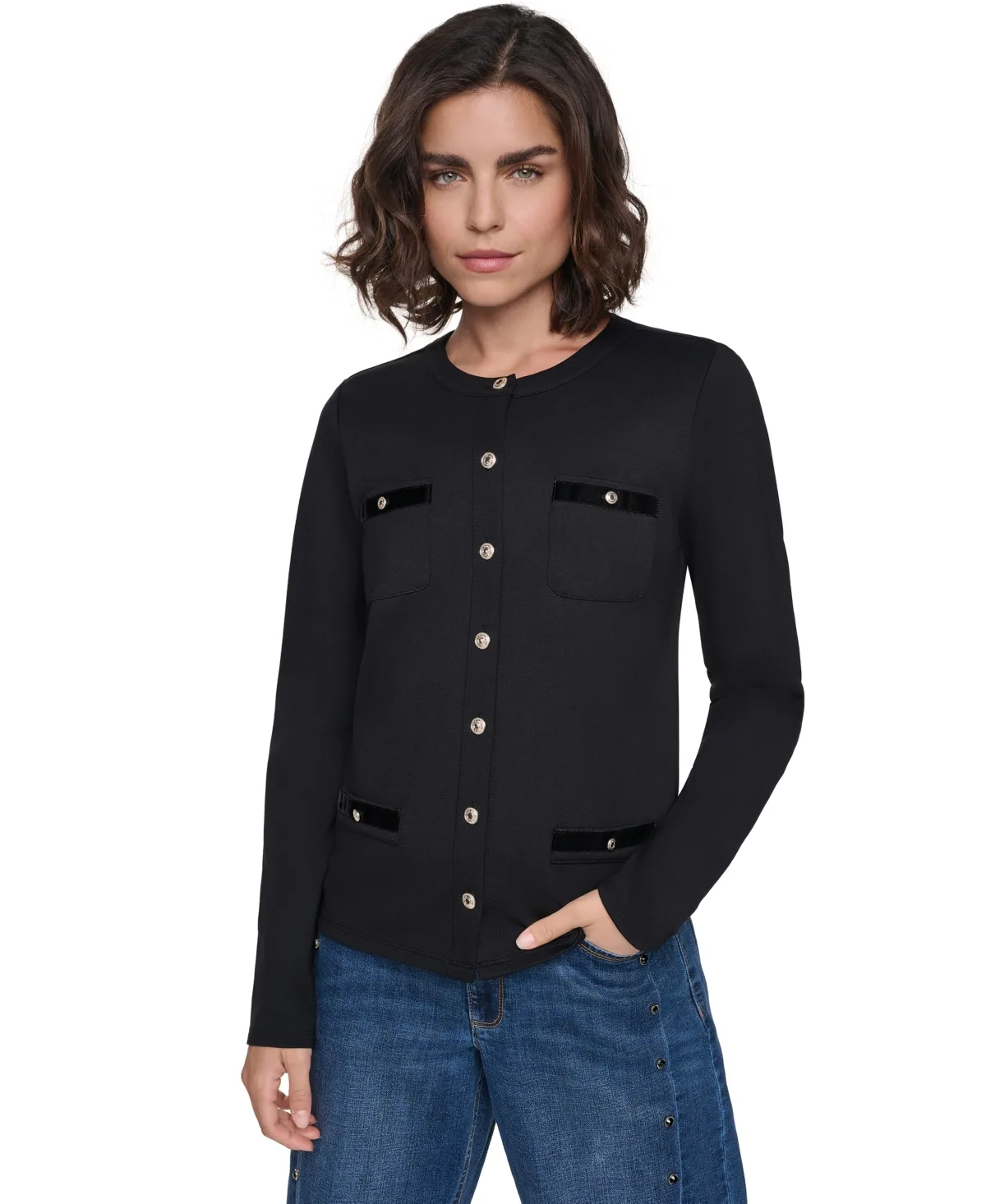 Knit Crewneck Long-Sleeve Top by Karl Lagerfeld