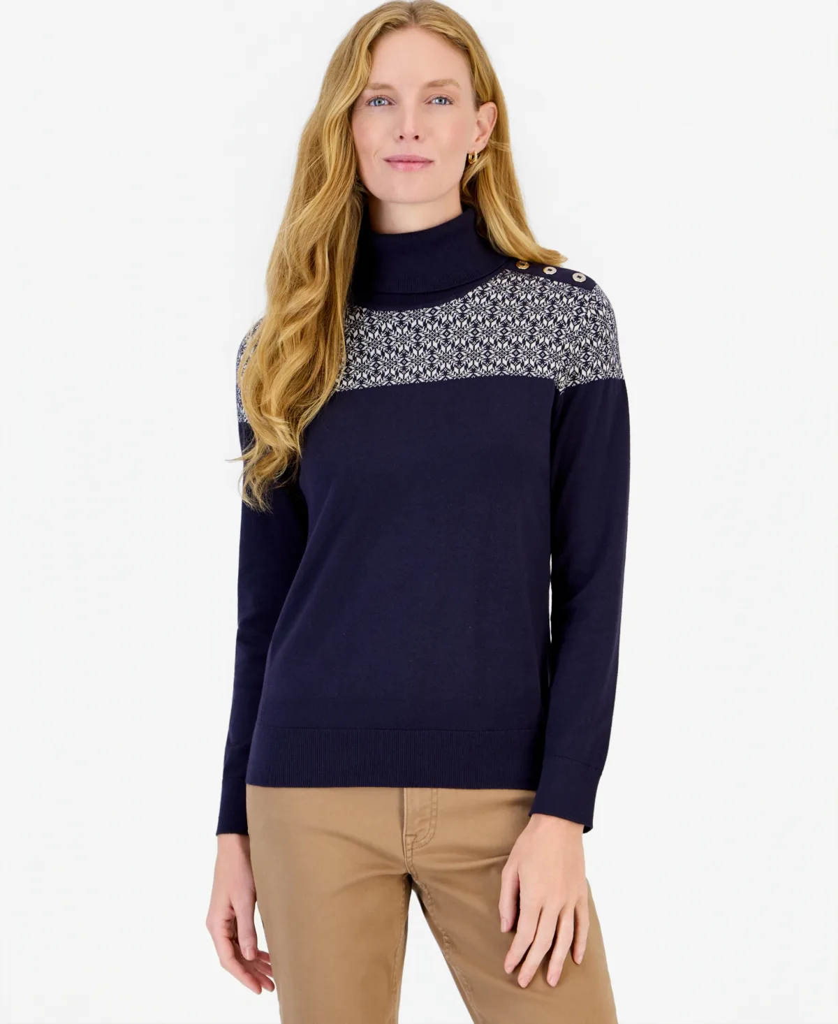 Fair Isle Colorblock Turtleneck Sweater by Nautica