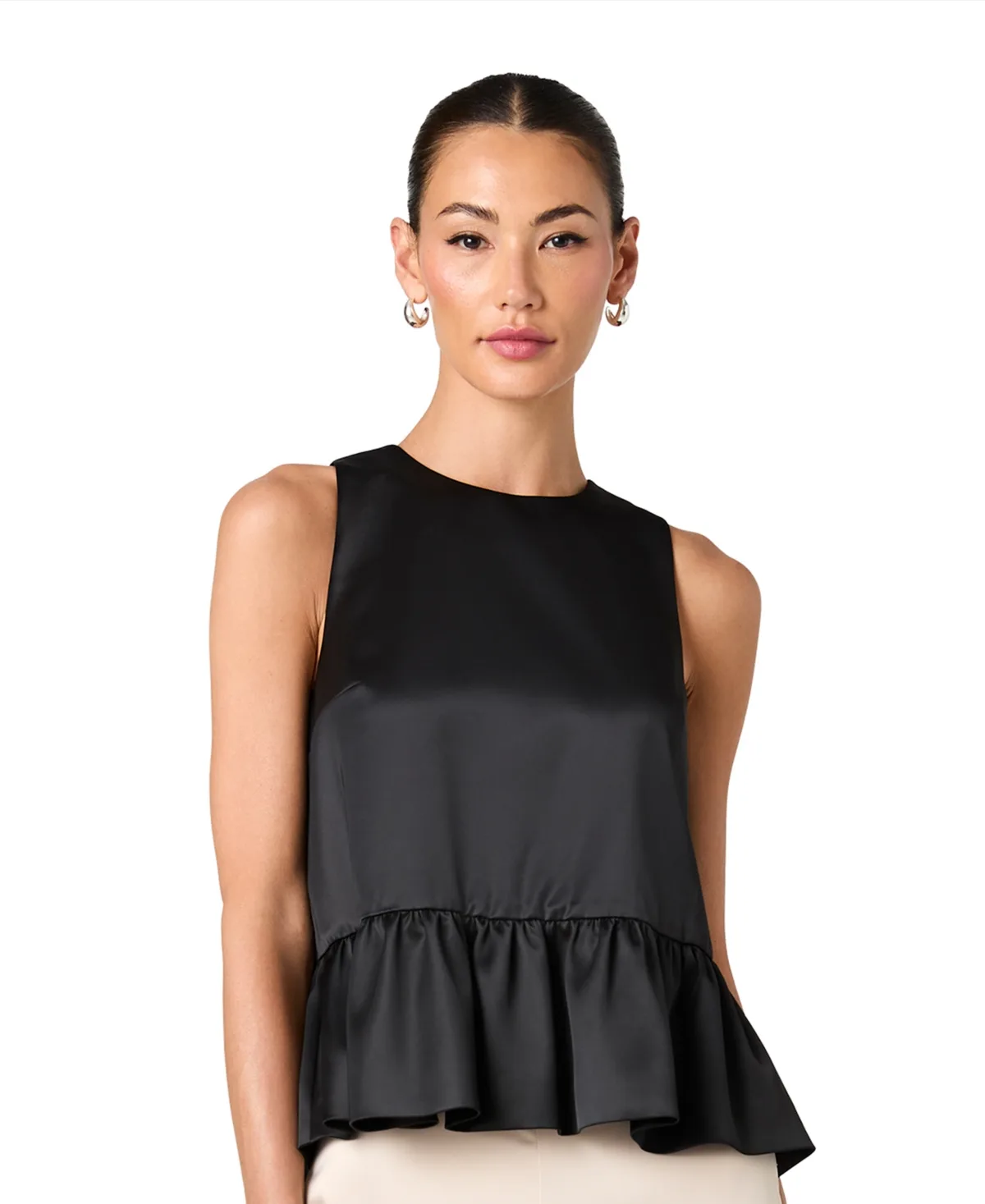 Carey Satin Sleeveless Peplum Top by French Connection