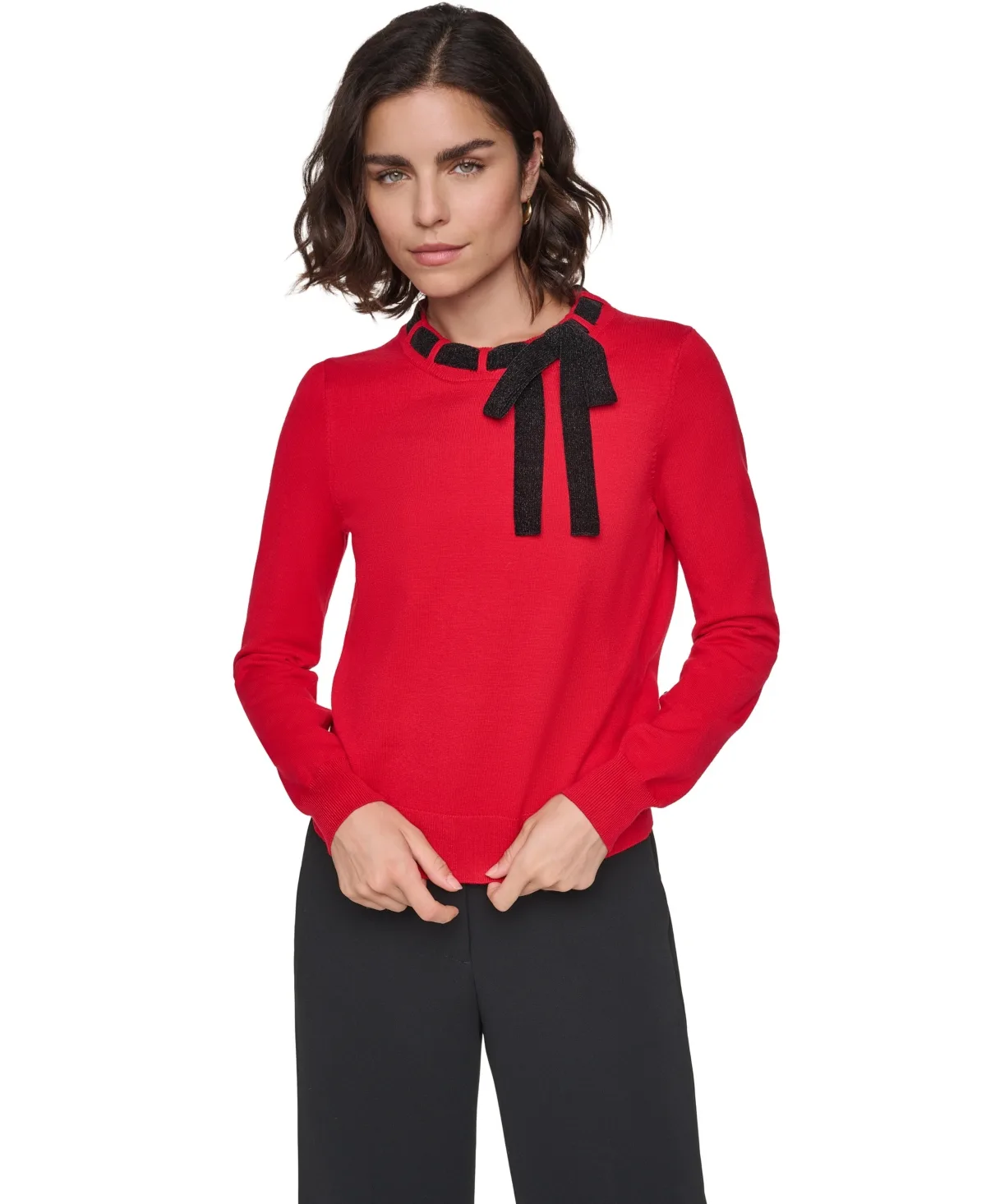 Bow Front Crewneck Fitted Sweater