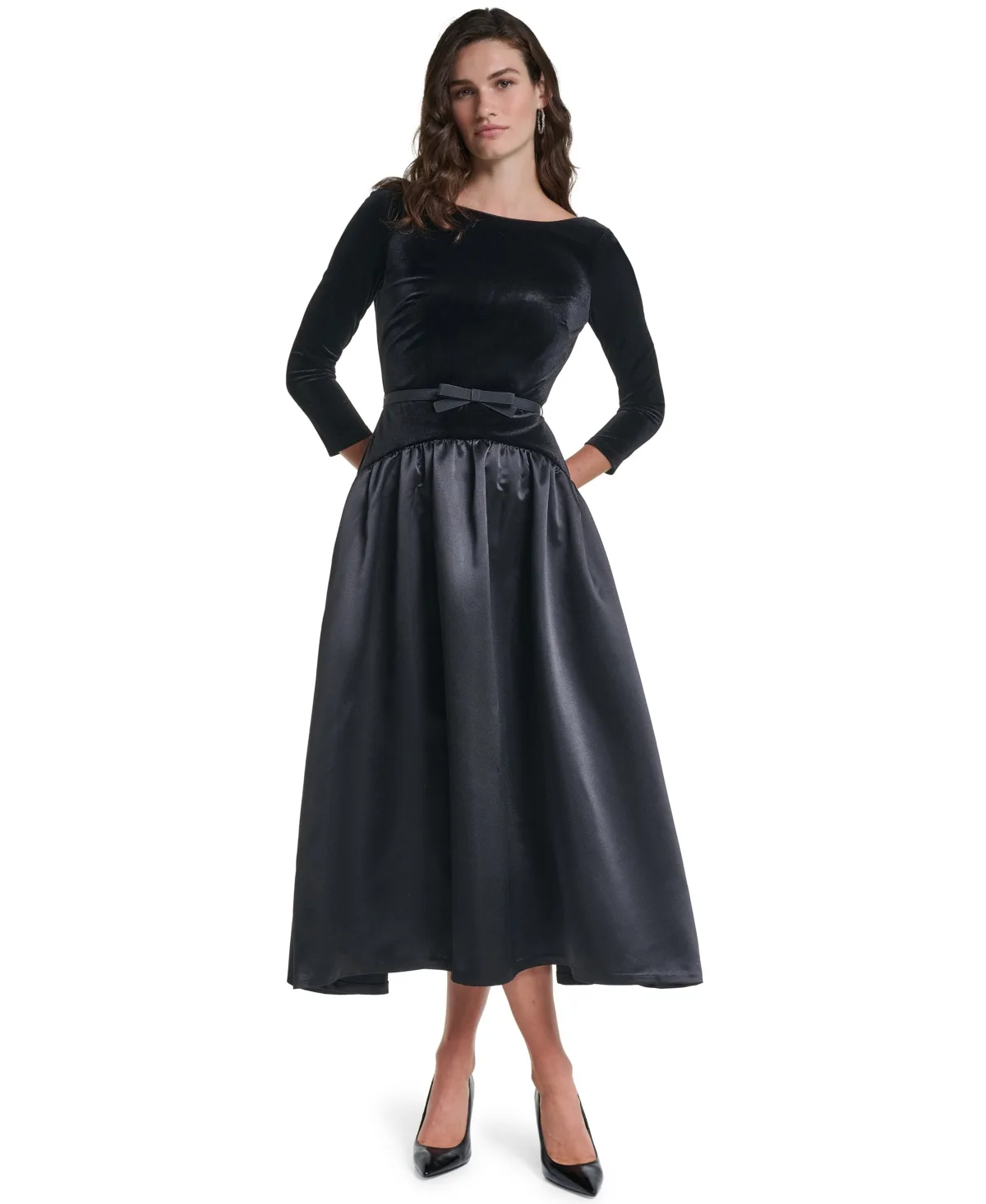 Velvet Drop-Waist Midi Dress by Karl Lagerfeld