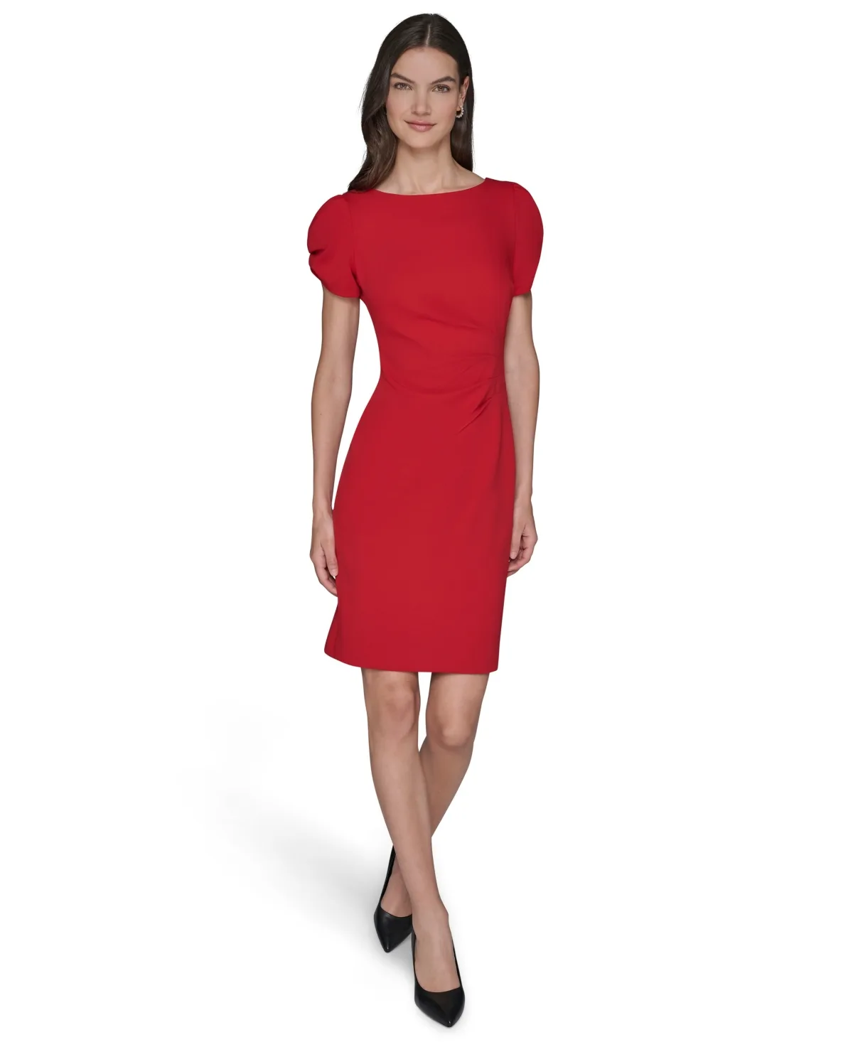 Puff-Sleeve Side-Pleated Dress by Karl Lagerfeld