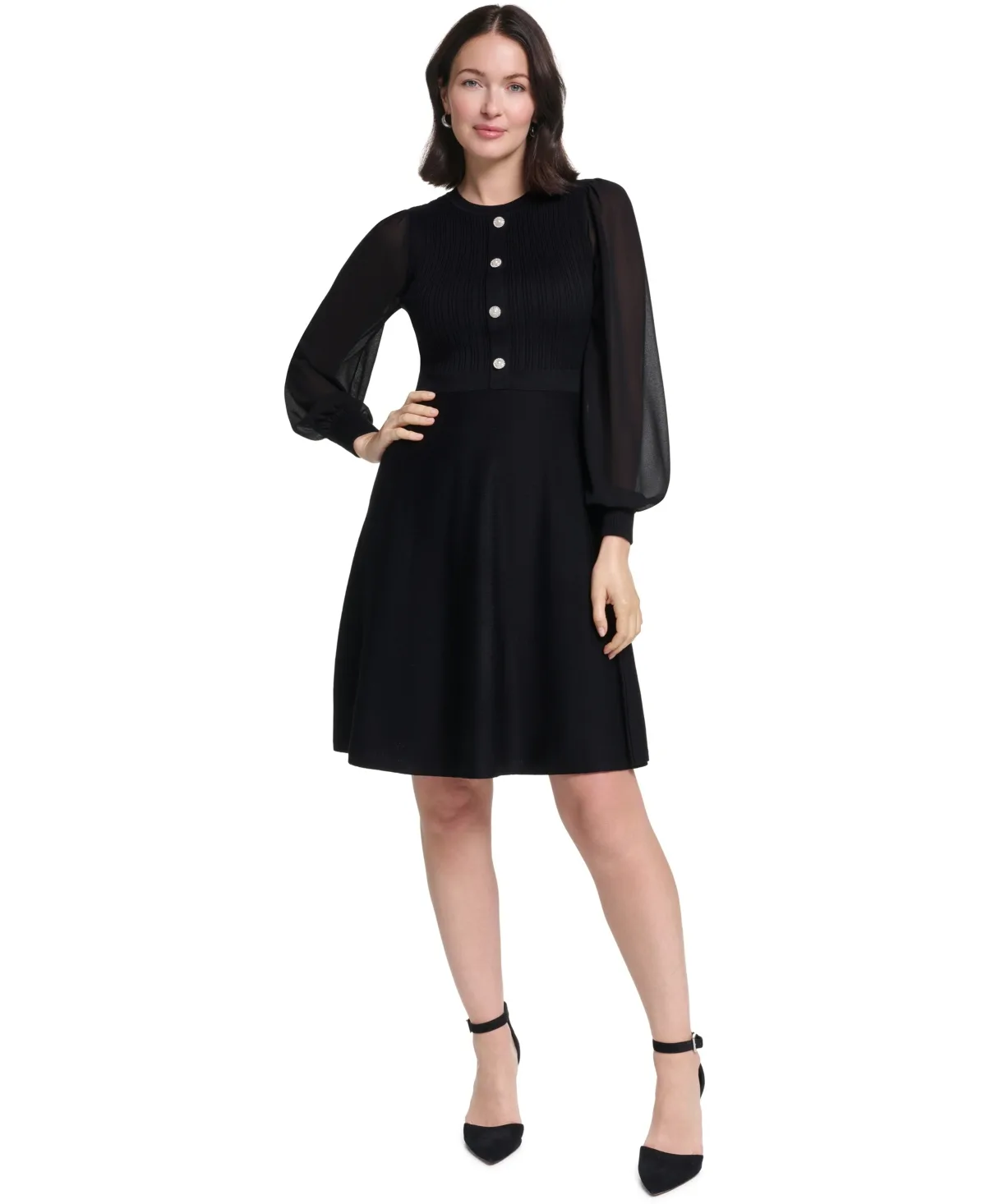 Long-Sleeve Midi Fit & Flare Dress by Jessica Howard