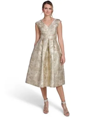 V Neck Cap Sleeve Midi Dress by Jessica Howard