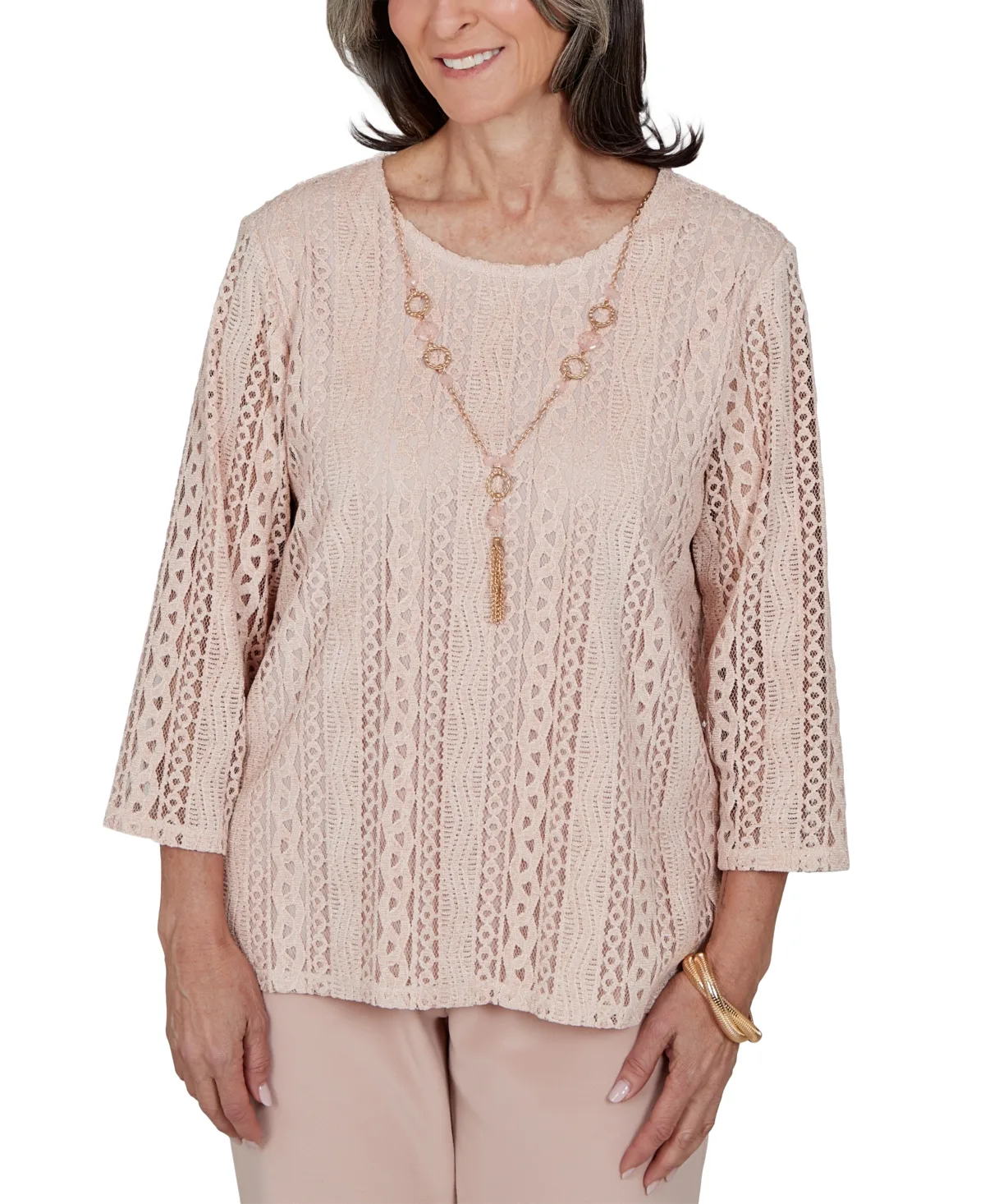3/4-Sleeve Lace Knit Blouse by Alfred Dunner