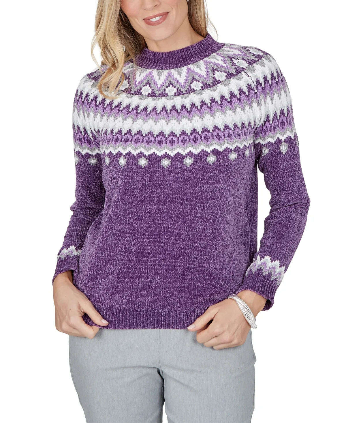 Fair Isle Mock Neck Pullover Sweater by Alfred Dunner