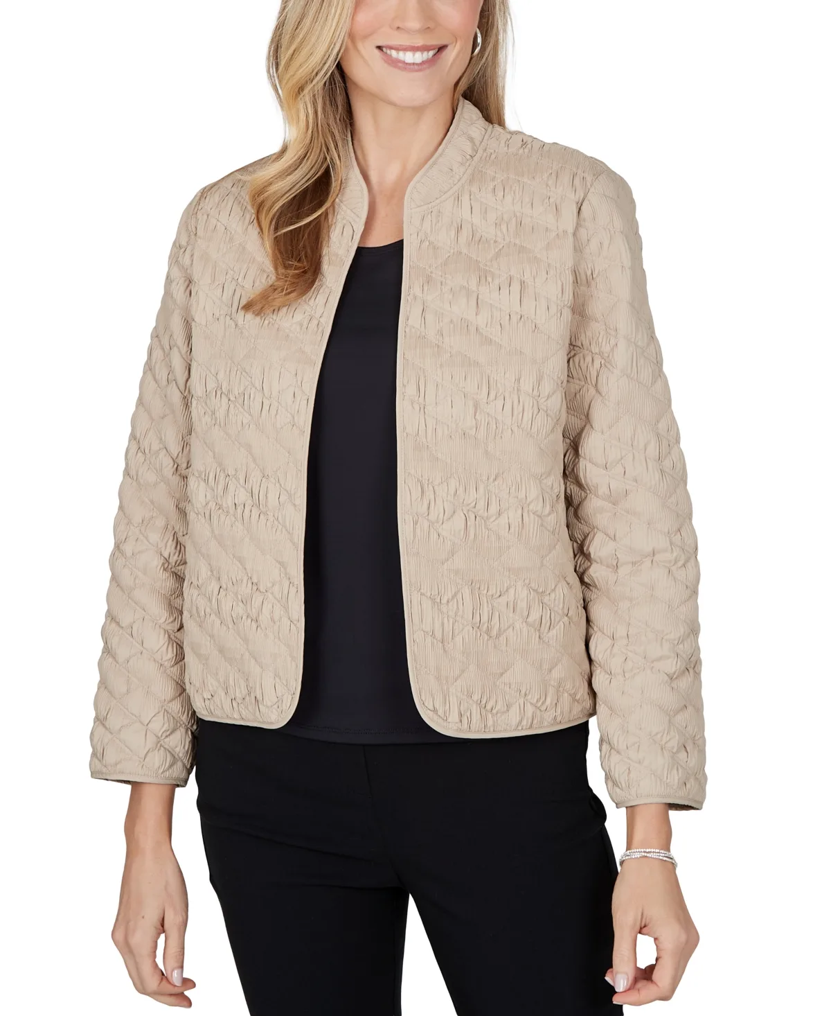 Mandarin Collar Cropped Quilted Jacket by Alfred Dunner
