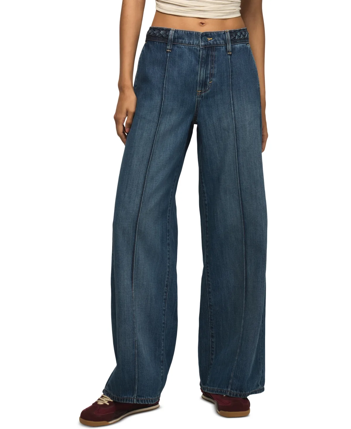 High-Waisted Braided Wide-Leg Jeans