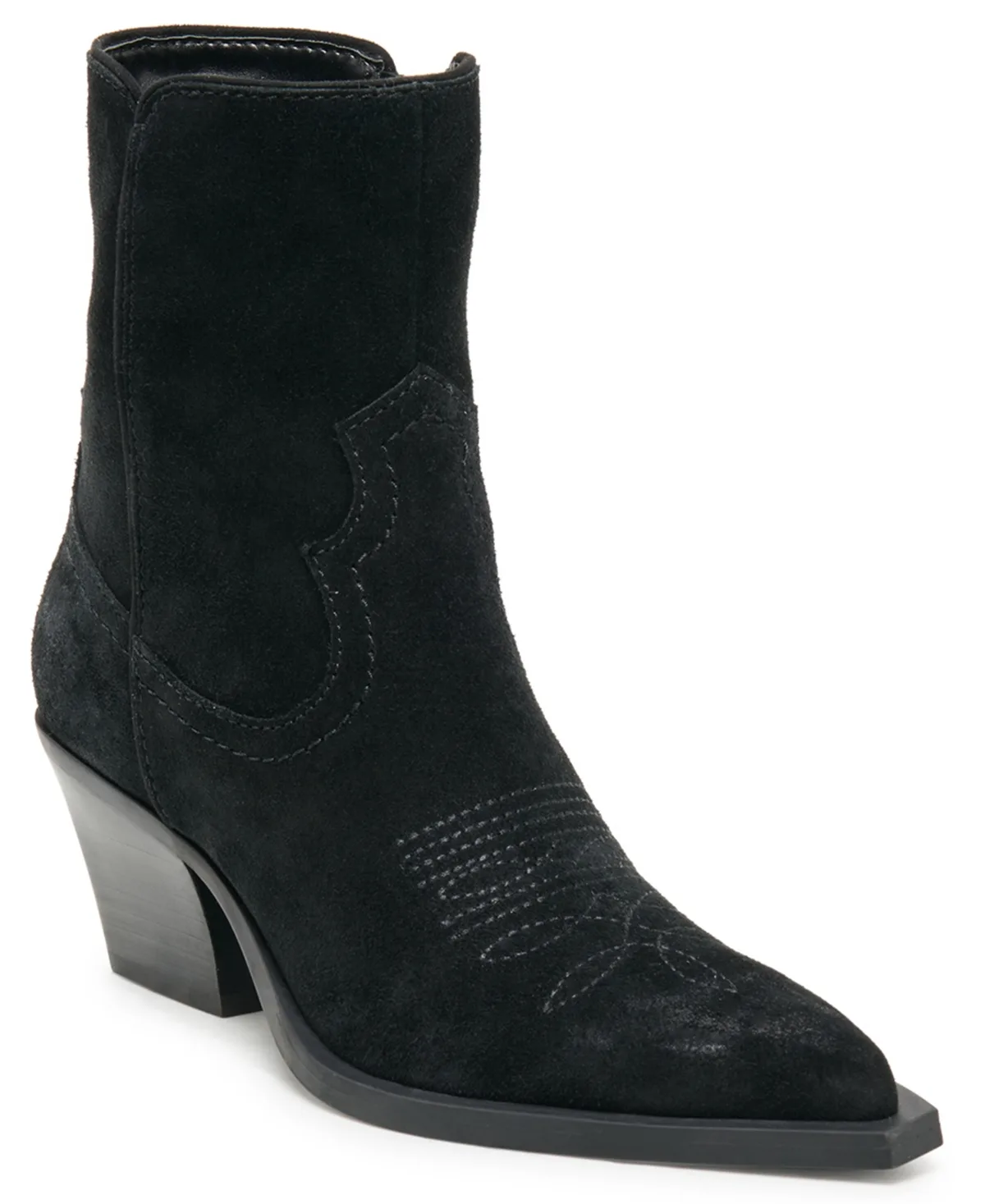 Ronny Pull-On Stitch Heeled Booties - Black Suede by Dolce Vita