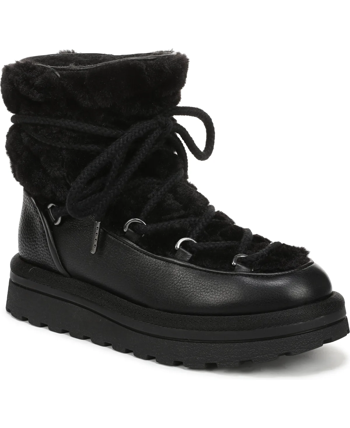 Ovie Lace-Up Faux Fur Boots - Black Leather by Sam Edelman