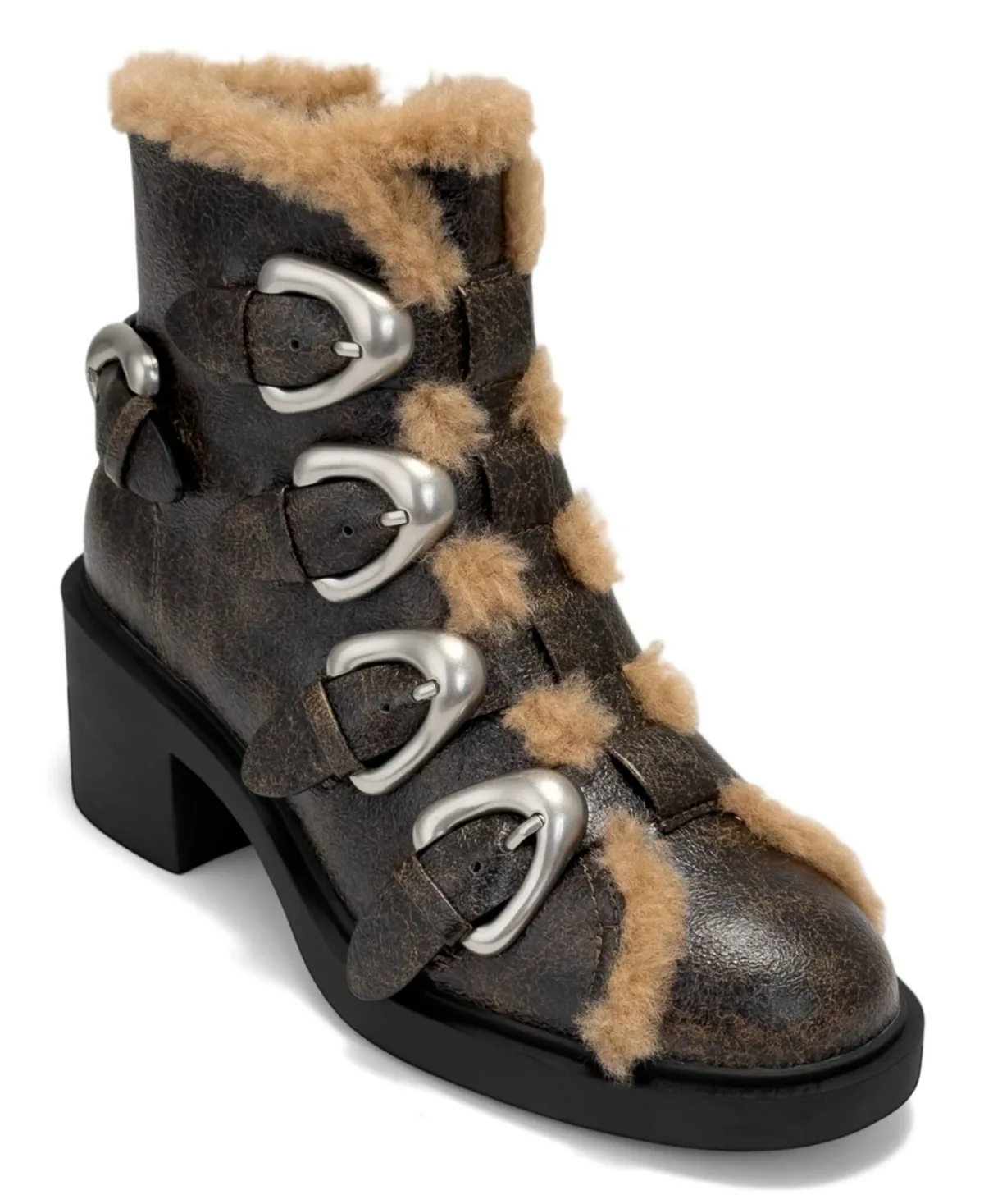 Gavyn Buckle Ankle Booties - Black Crackle Faux - Leather/Shearling by Aerosoles