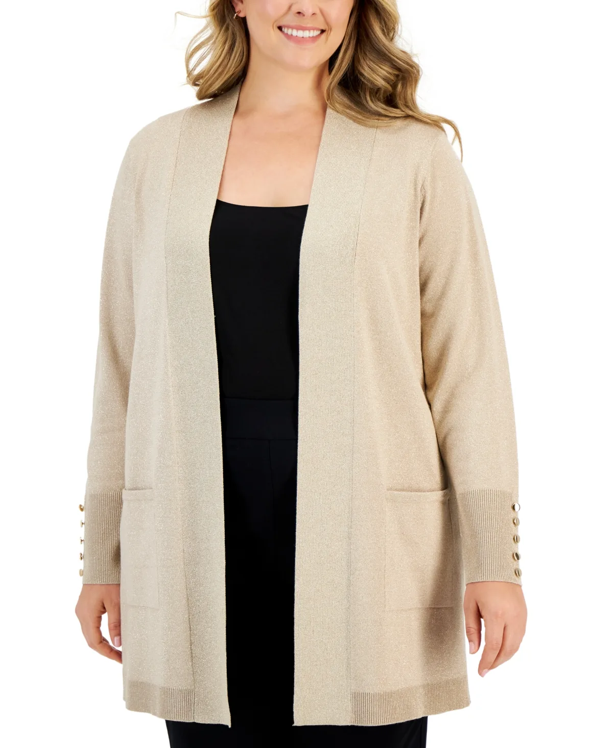 Metallic Open-Front Cardigan by JM Collection