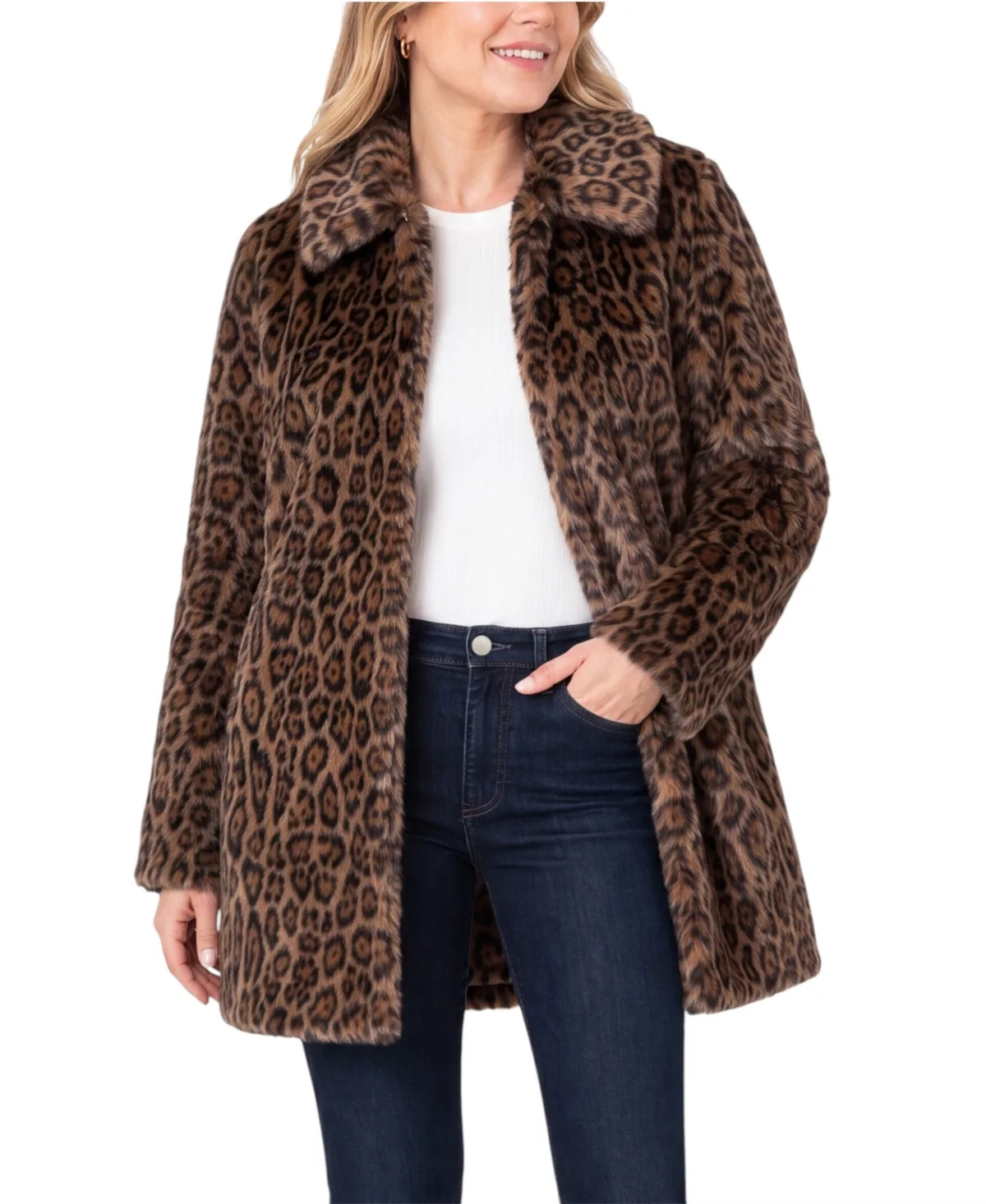 Faux Fur Leopard-Print Teddy Coat by Liverpool Los Angeles