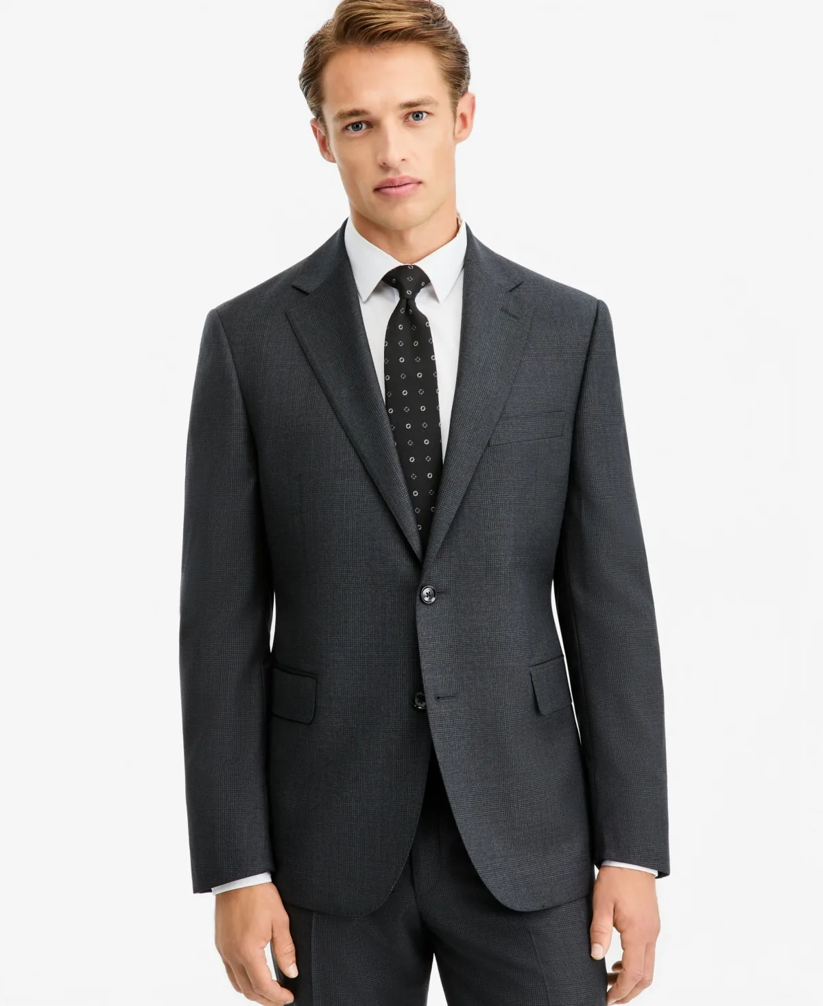 100% Wool Charcoal Plaid Modern-Fit Suit Jacket by The Mens Store