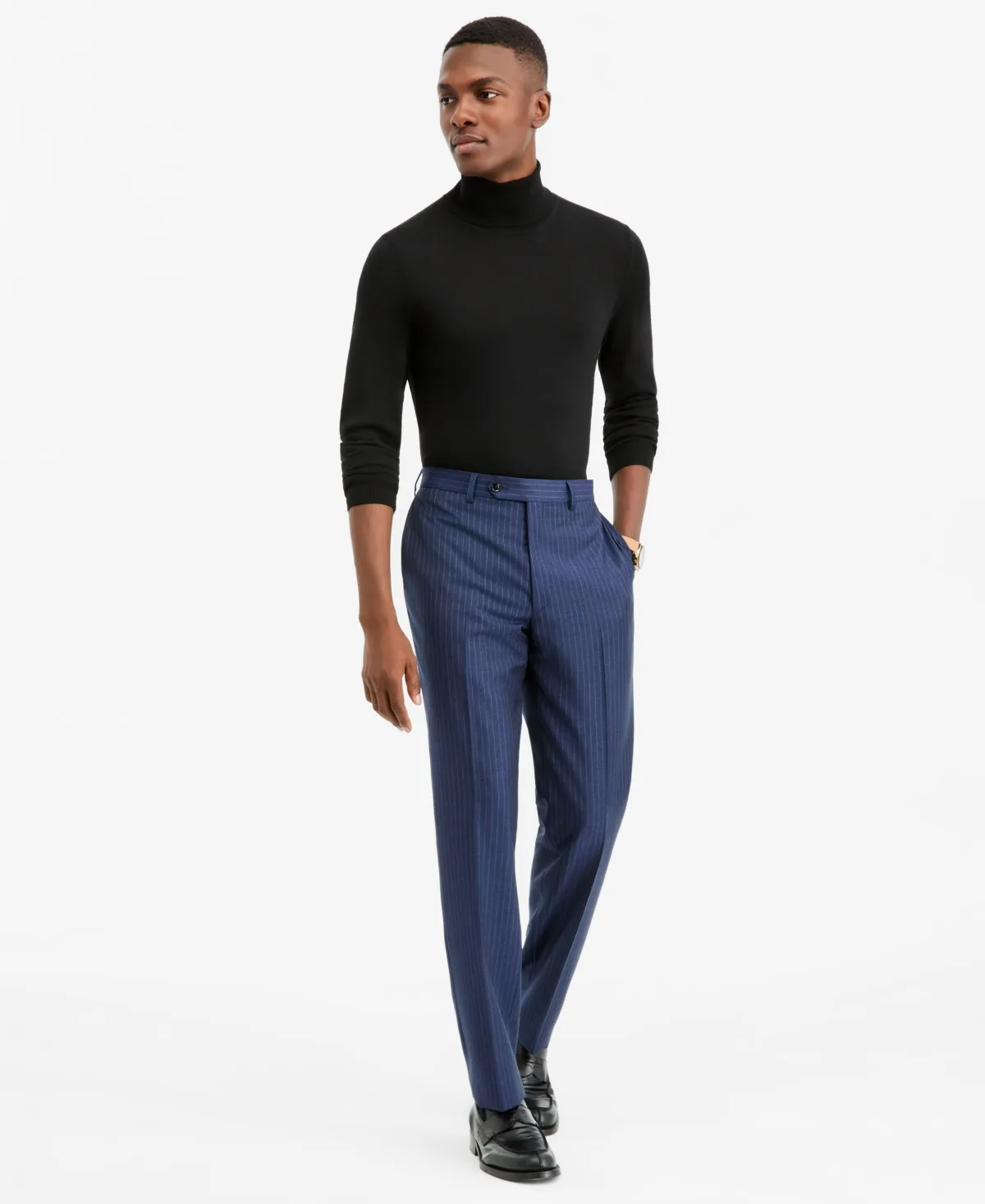 Modern-Fit Blue Stripe 100% Wool Suit Separate Pants by The Mens Store