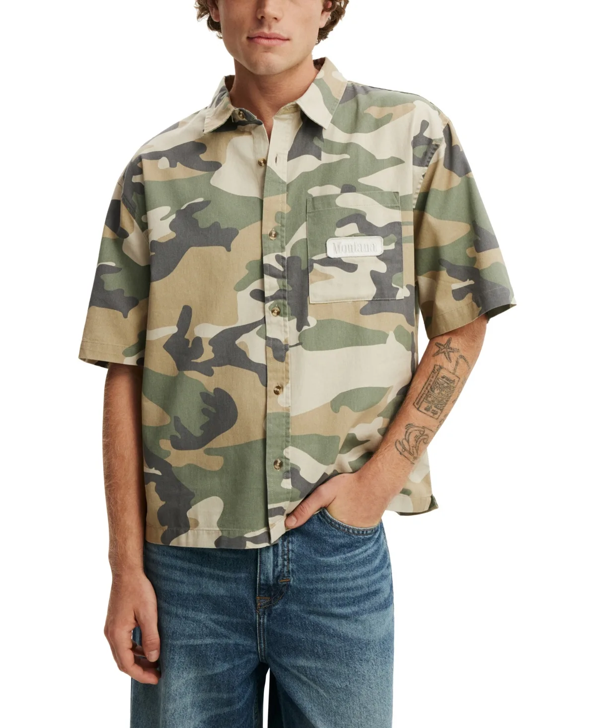 Darcy Cropped Camo-Print Classic-Fit Short-Sleeve Shirt by Cotton on