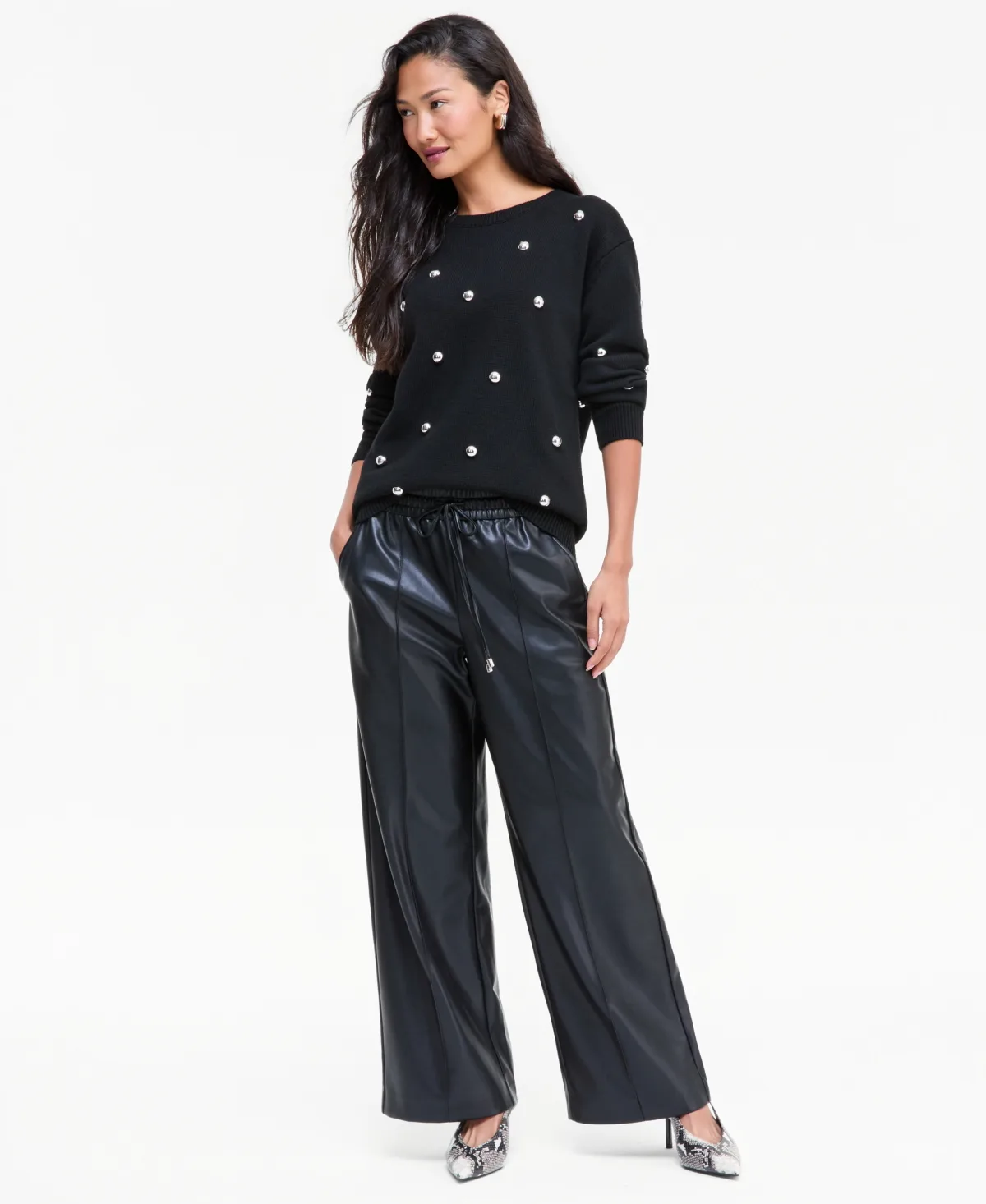 Drawstring Wide-Leg High-Waist Faux Leather Pants by INC International Concepts