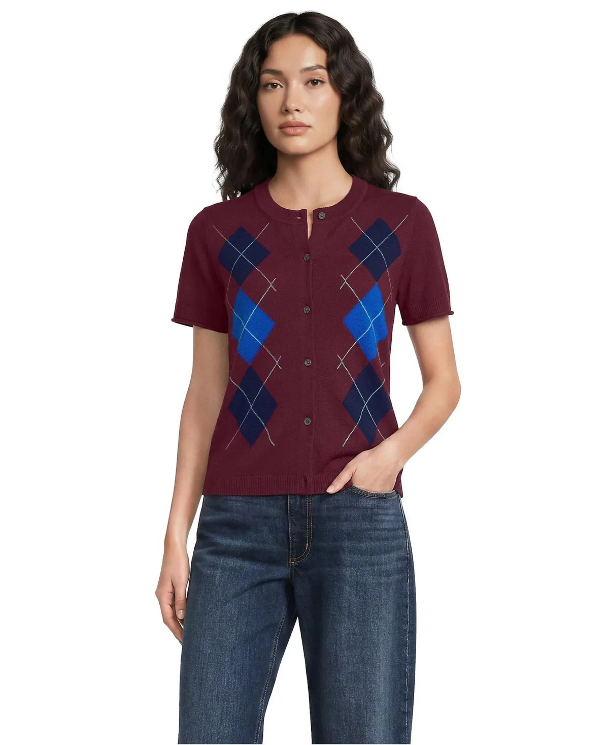 CashTouch Jacquard Ribbed Cuff Cardigan Sweater by Lands' End