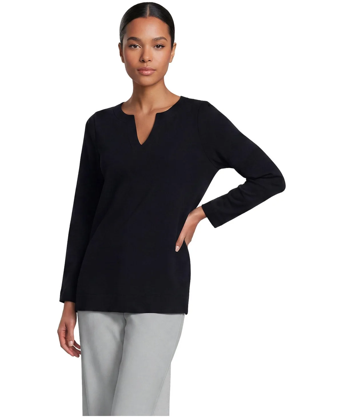 Long Sleeve Polished Essentials Notch Neck Tunic Top by Lands' End