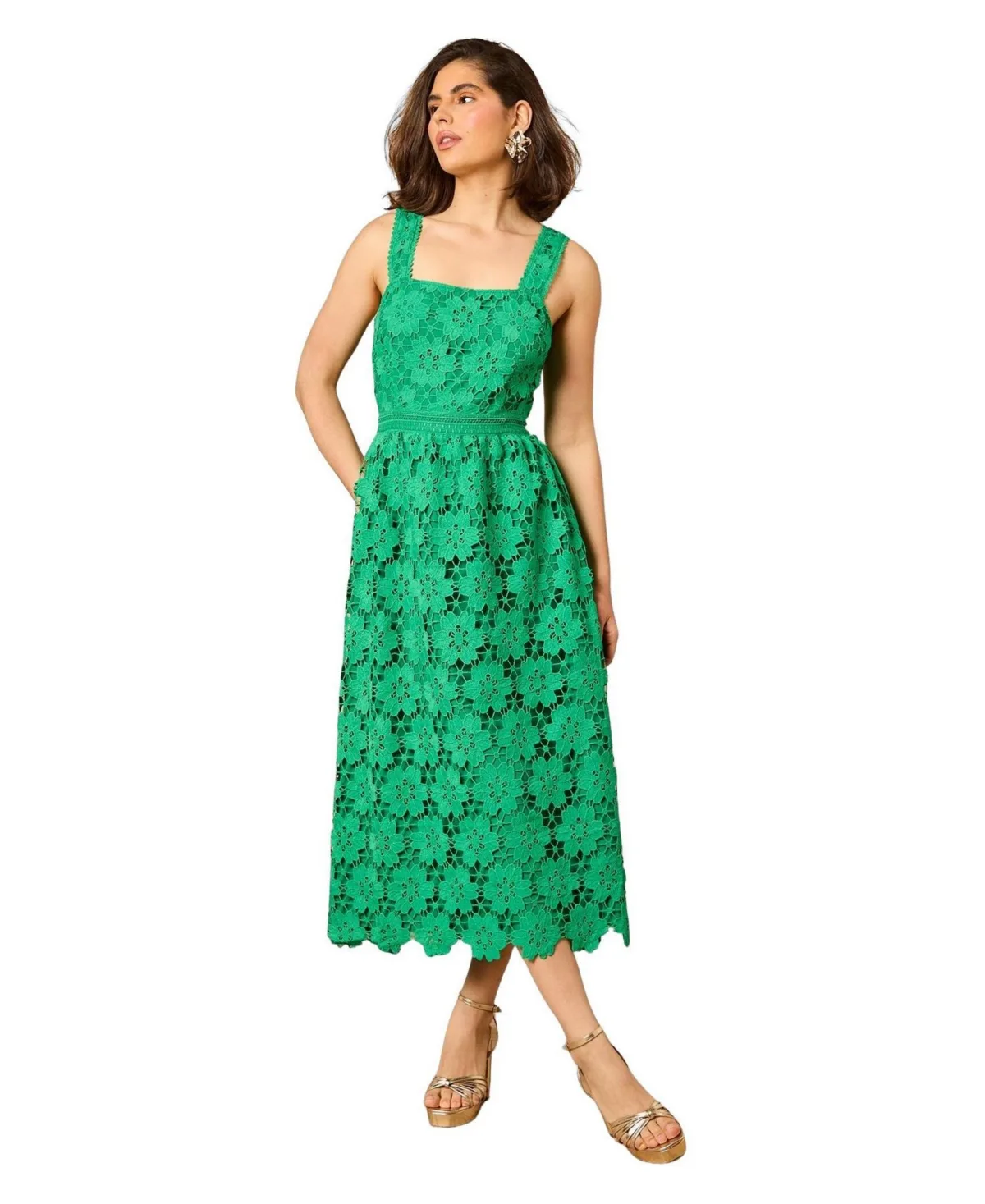 Floral Lace Square Neck Midi Dress by Oasis