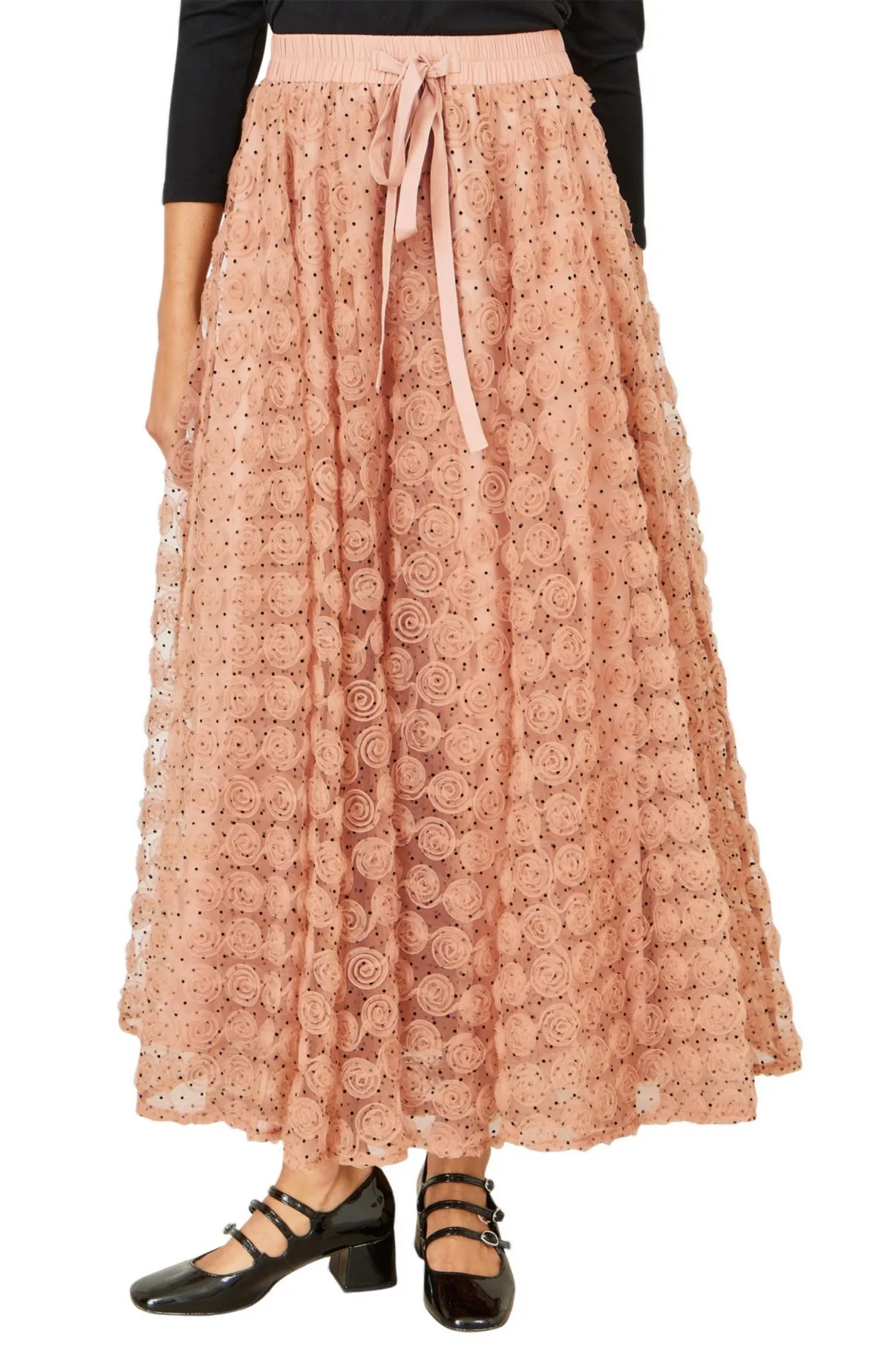 Spot and Rose Tulle Polka-Dot High-Waisted Maxi Skirt by Yumi