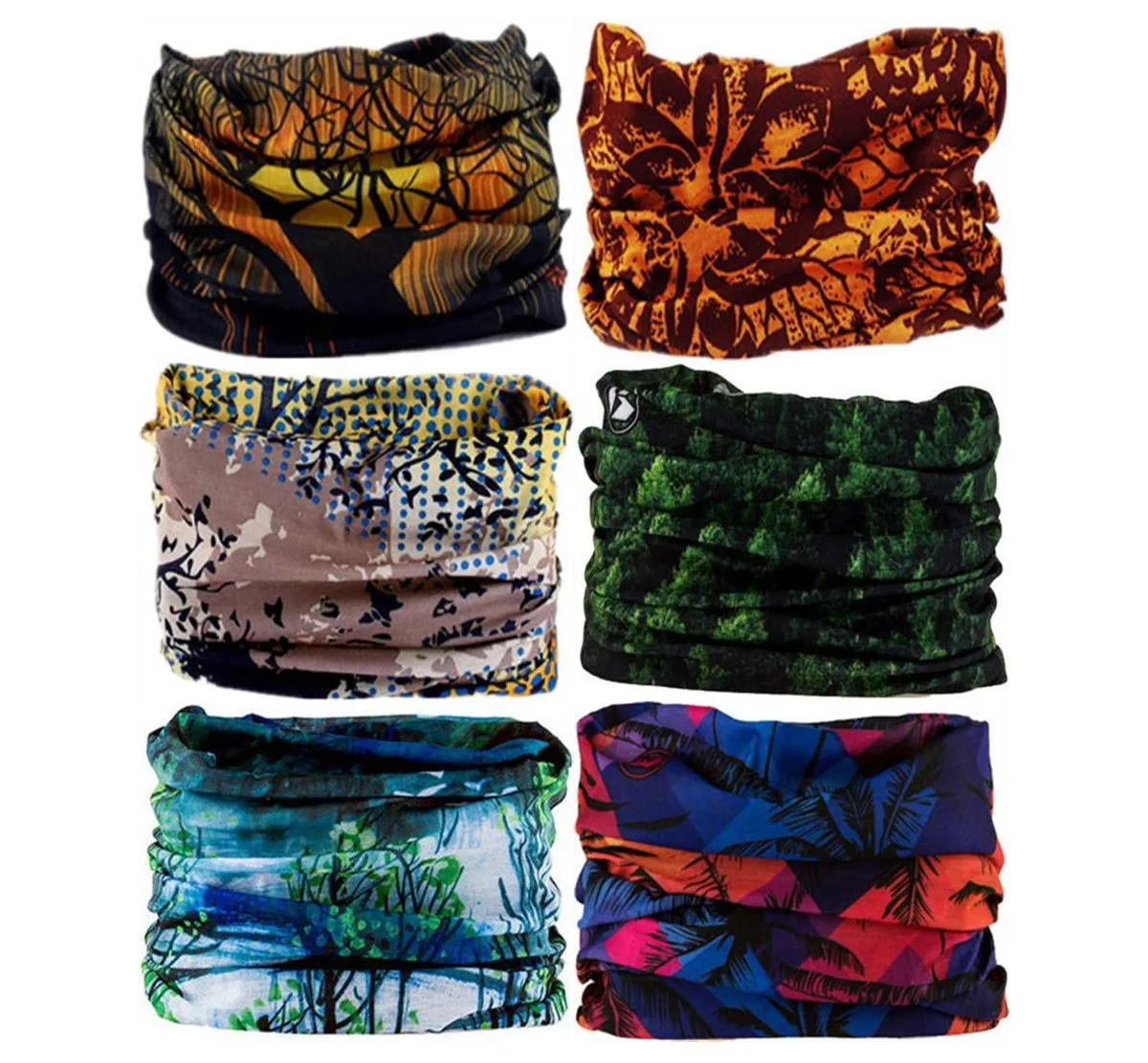 Polyester Neck Gaiter Headband Face Mask Magic Scarf Bandana - 6pc. Jungle Series by Sportneer