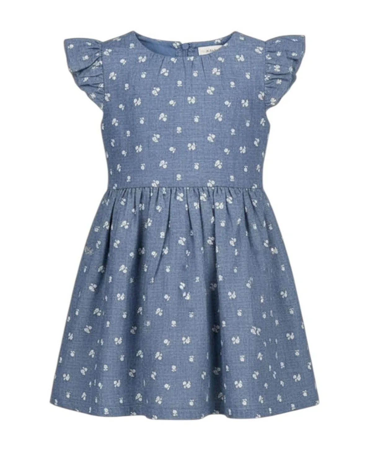 Organic Ruffle Sleeve Smocked Waist Chambray Dress by Hope & Henry