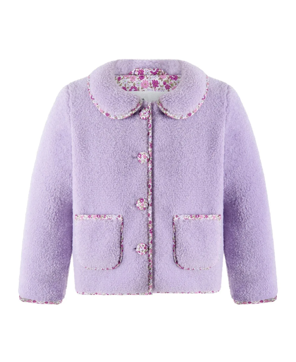 Faux Shearling Floral Trim Jacket by Rachel Riley