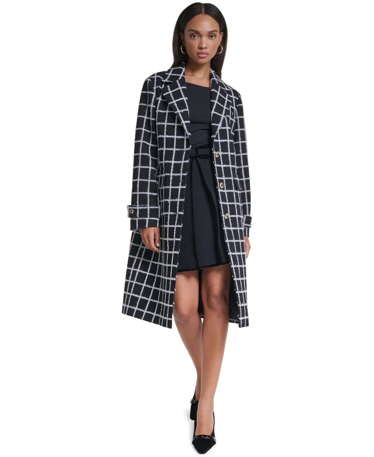 Double-Breasted Plaid Knee-Length Coat by Karl Lagerfeld