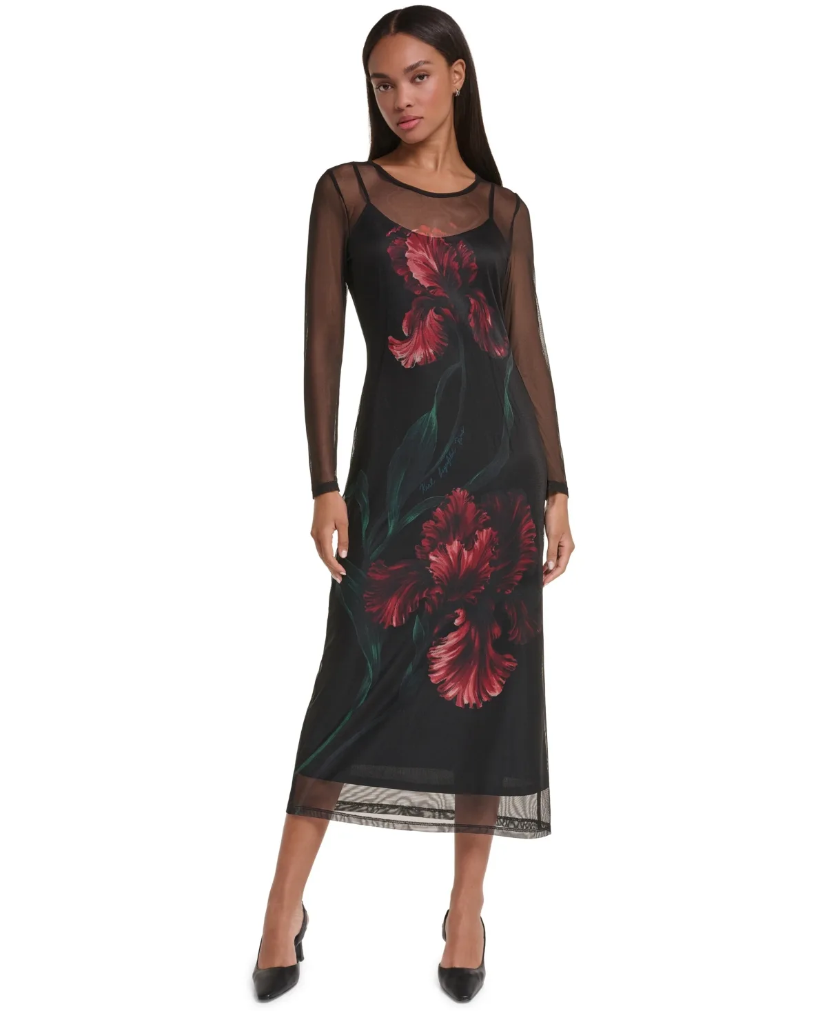 Floral Long-Sleeve Midi Dress by Karl Lagerfeld