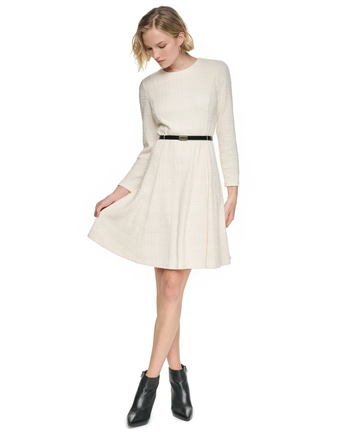 Long Sleeve Jewel Neck Fit & Flare Dress by DKNY