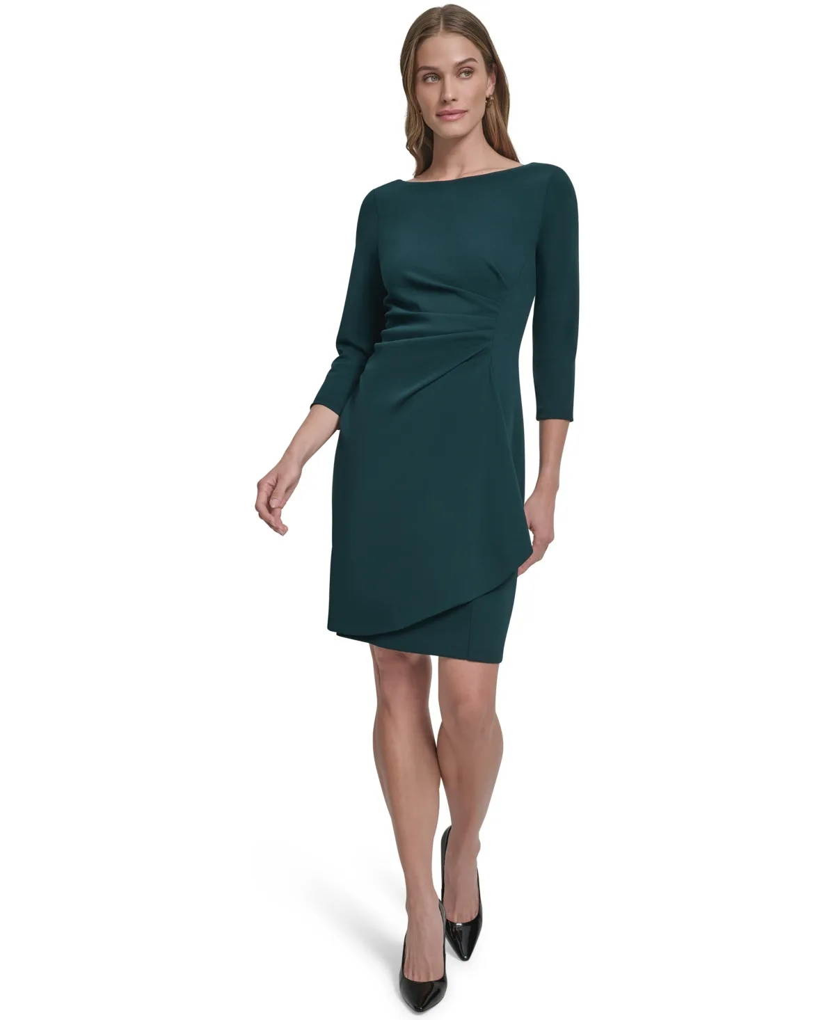 3/4-Sleeve Ruched Short Dress by DKNY