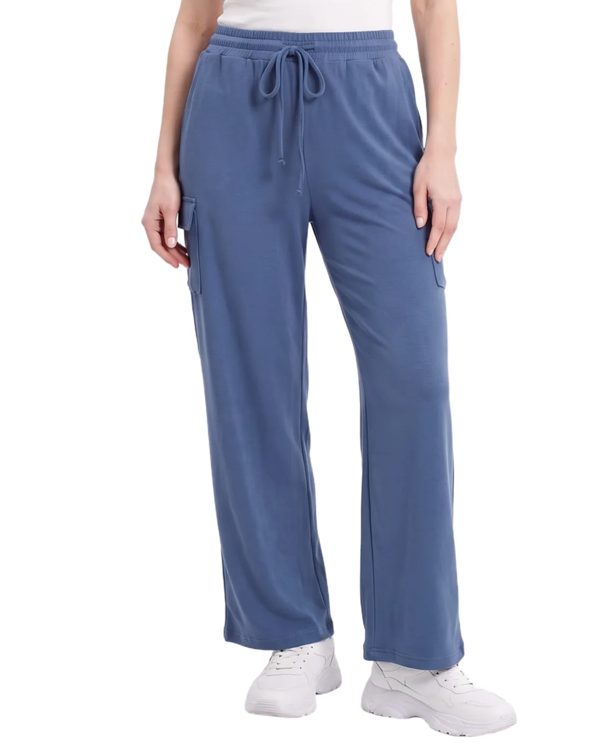 Wide-Leg Cargo Fleece Sweatpants - Denim by Ny Collection