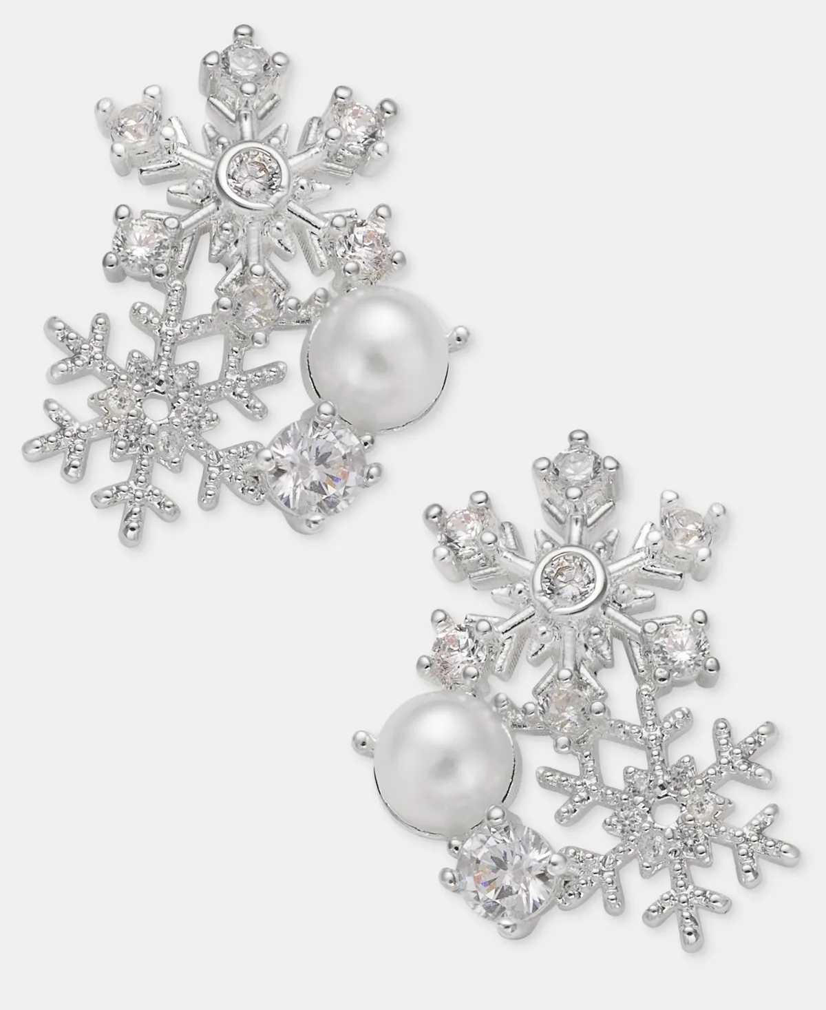 Cubic Zirconia and Imitation Pearl Snowflake Cluster Earrings by Anne Klein