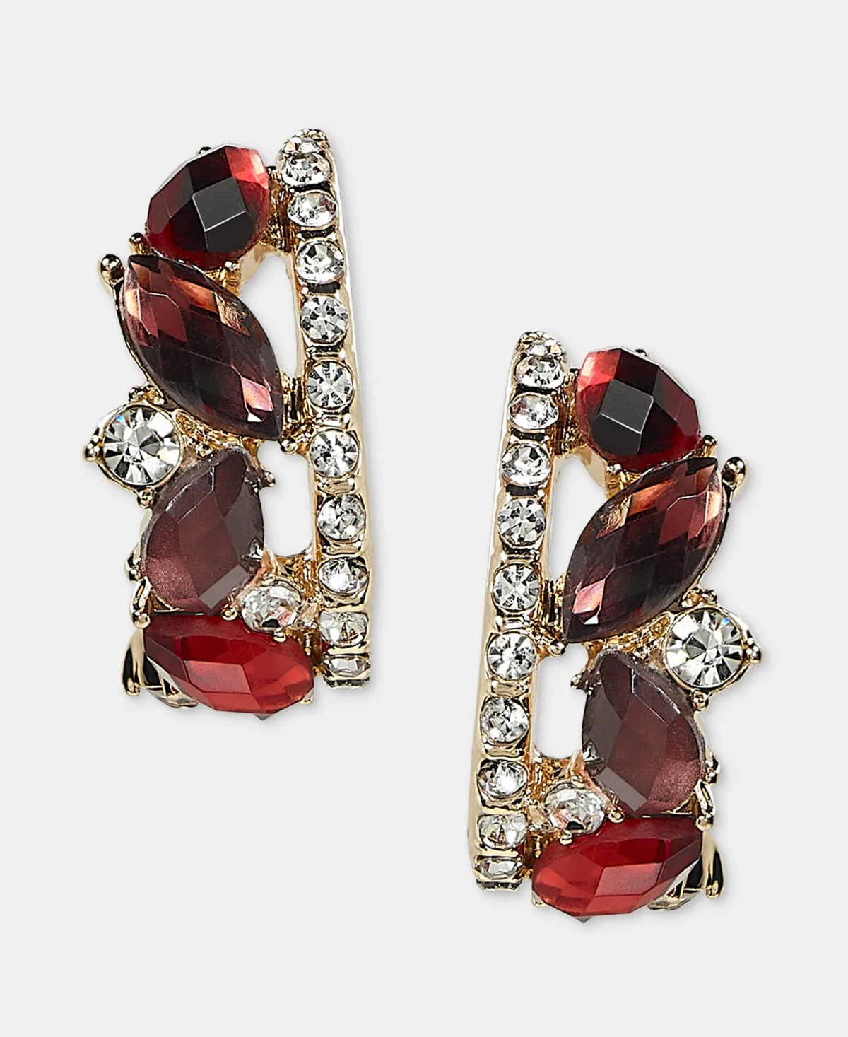 Red Crystal Cluster Small Hoop Earrings