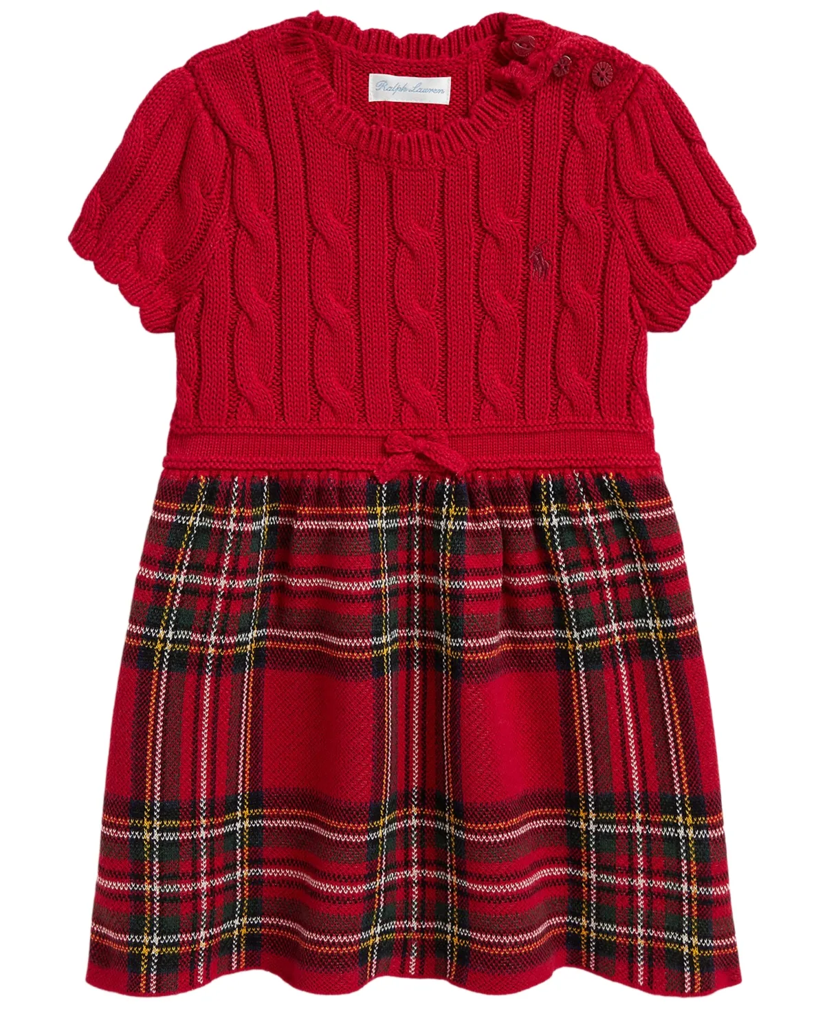 Plaid-Skirt Cable Sweater Dress by Polo Ralph Lauren