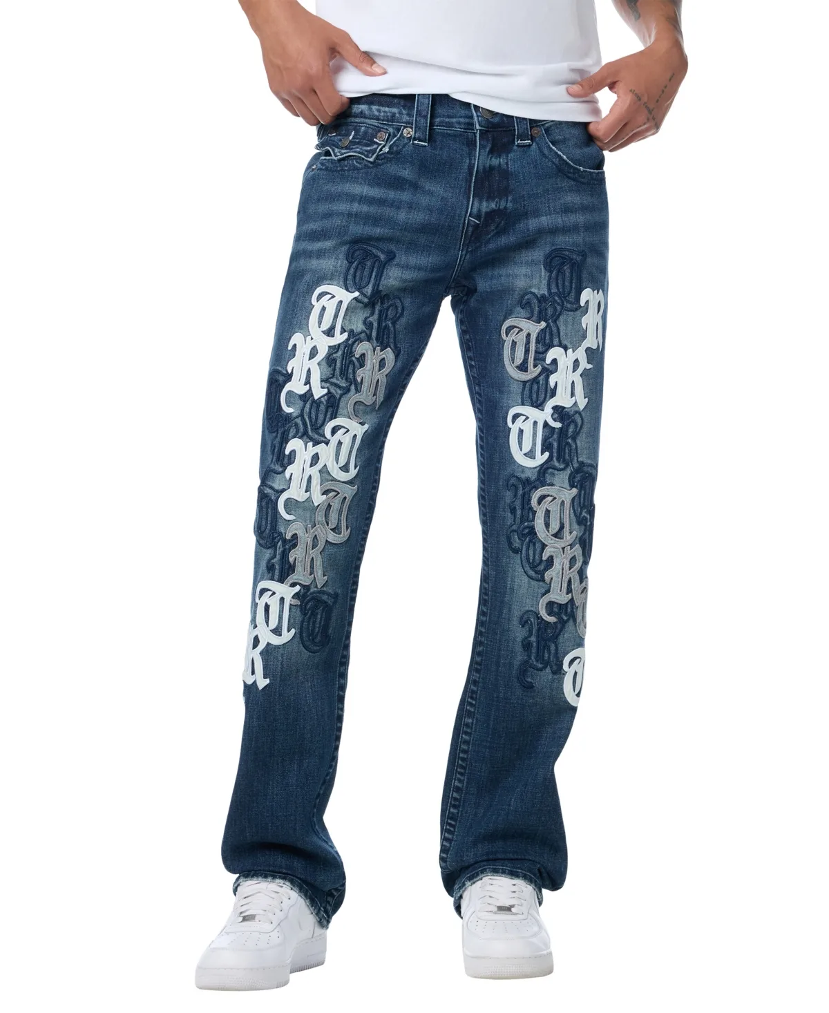 Ricky Script Repeat Straight-Leg Jeans by True Religion