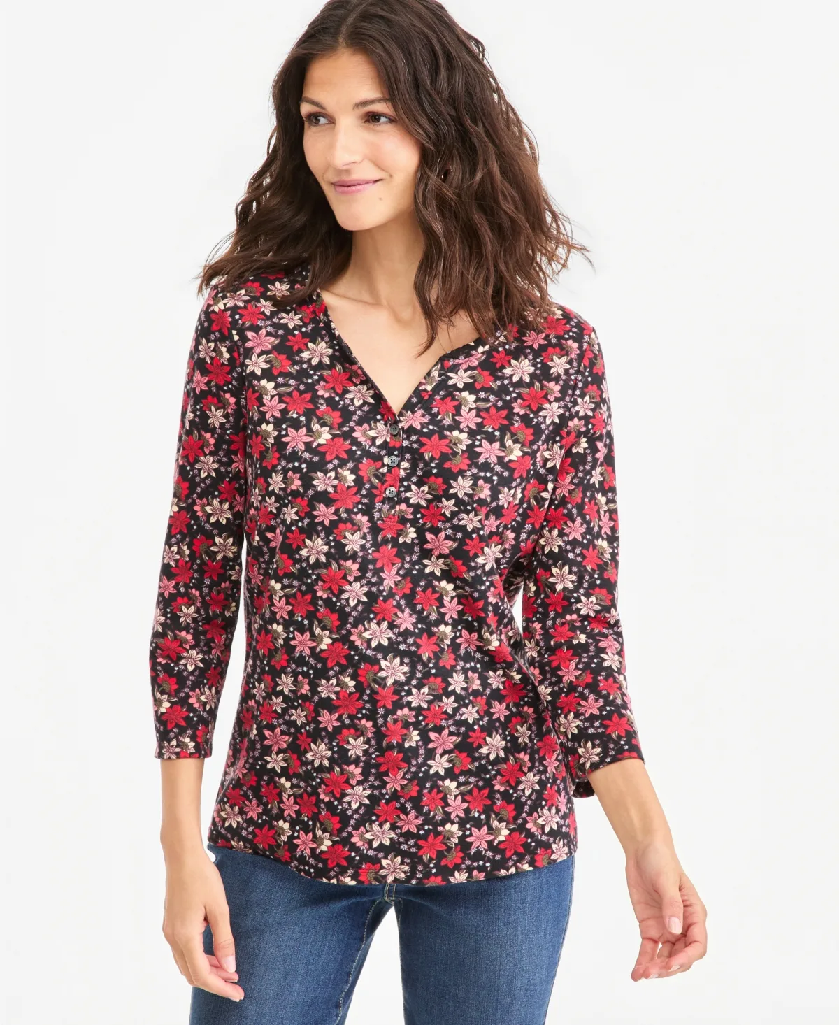 Printed 3/4-Sleeve Henley Top by Macy's