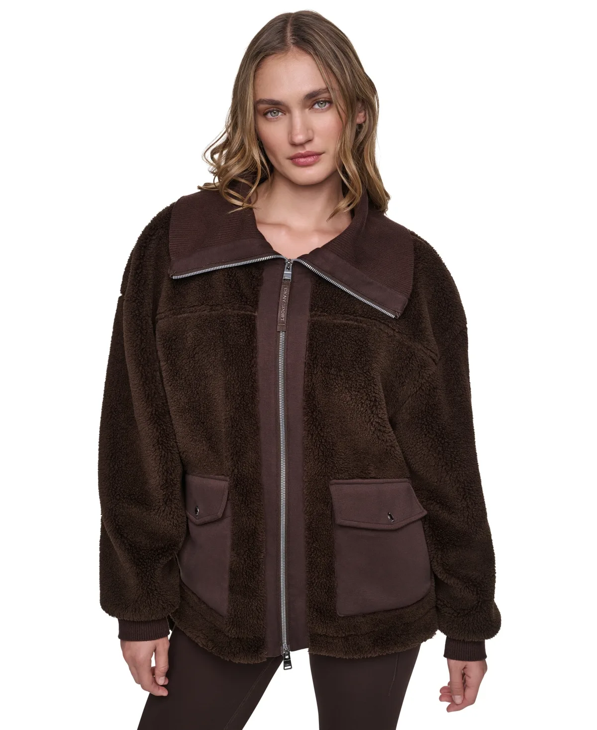 Dkny Sport Funnel Neck High-Low Sherpa Jacket by DKNY