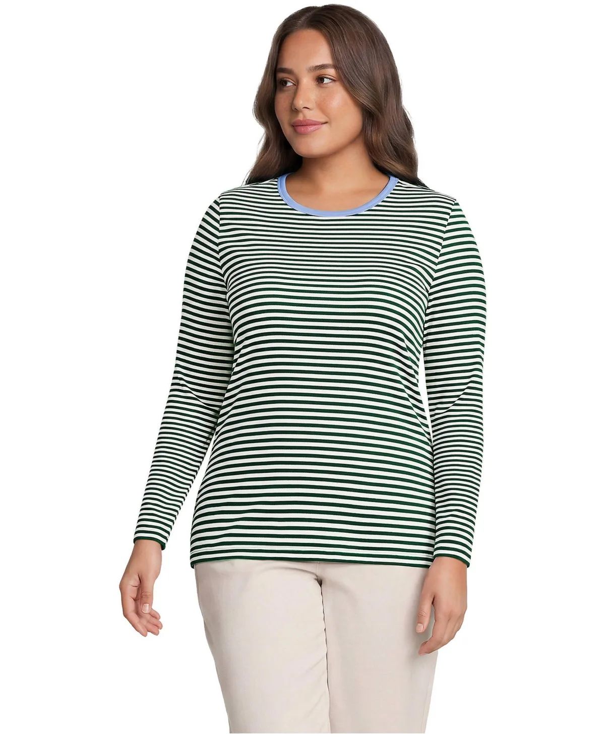 Long Sleeve Micro Rib T-Shirt by Lands' End