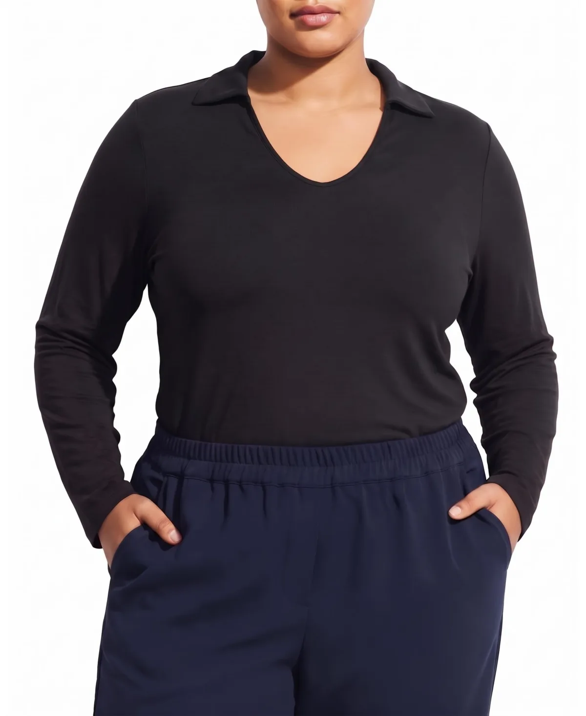 Katia Long-Sleeve Collared Liquid Jersey Top by Universal Standard
