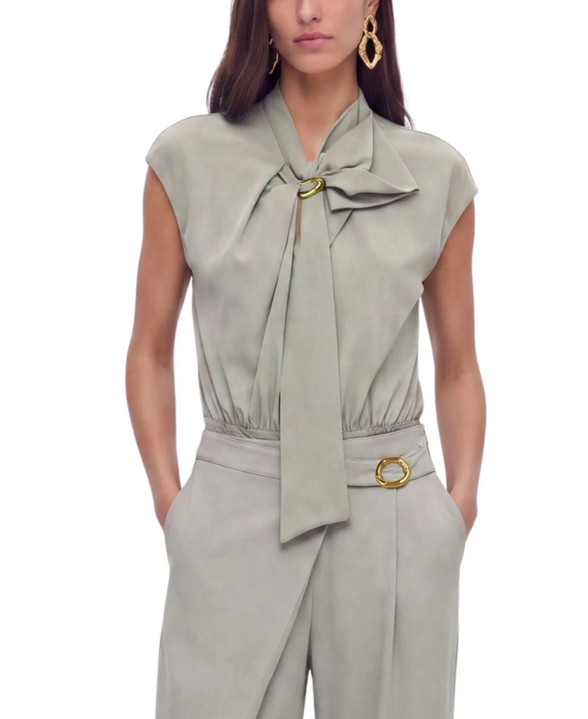 Collared Sleeveless Bodysuit Blouse by Nocturne