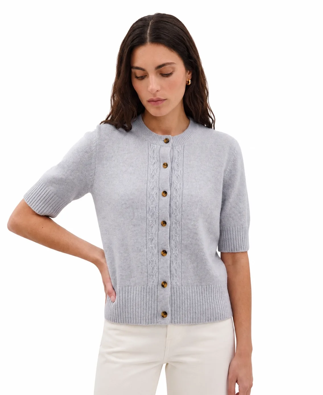 Elbow Sleeve Cable Trim Cardigan