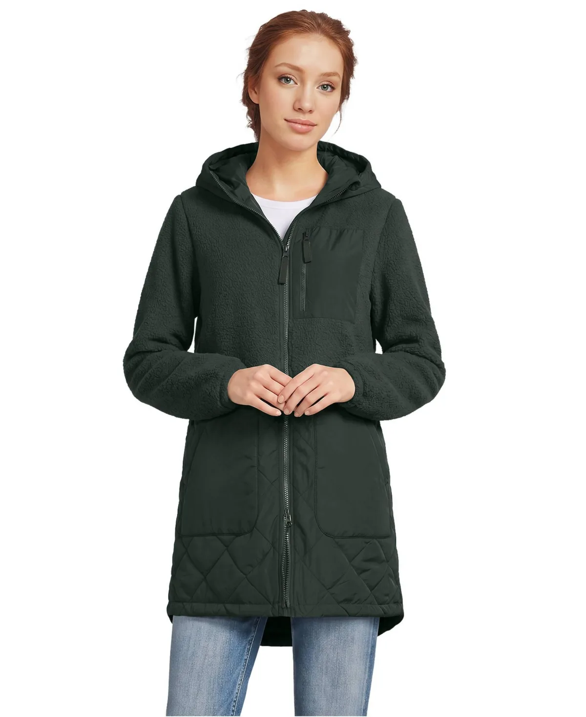High-Pile Fleece Quilted Mixed-Media Hooded Parka by Lands' End