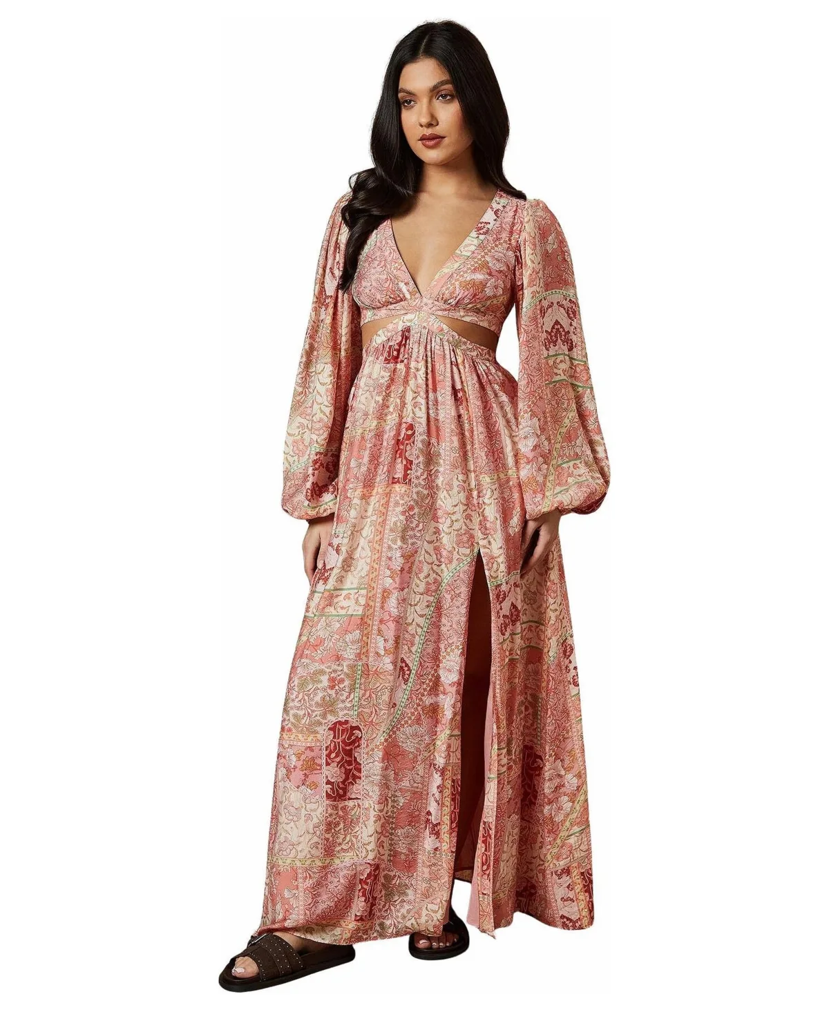 Long Sleeve Side Cutout Maxi Dress by Oasis