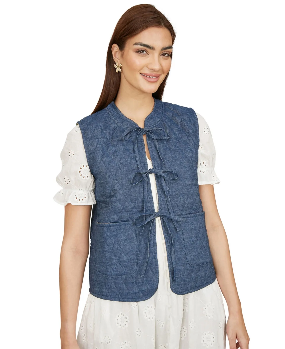 Reversible Quilted Tie-Front Waistcoat by Yumi