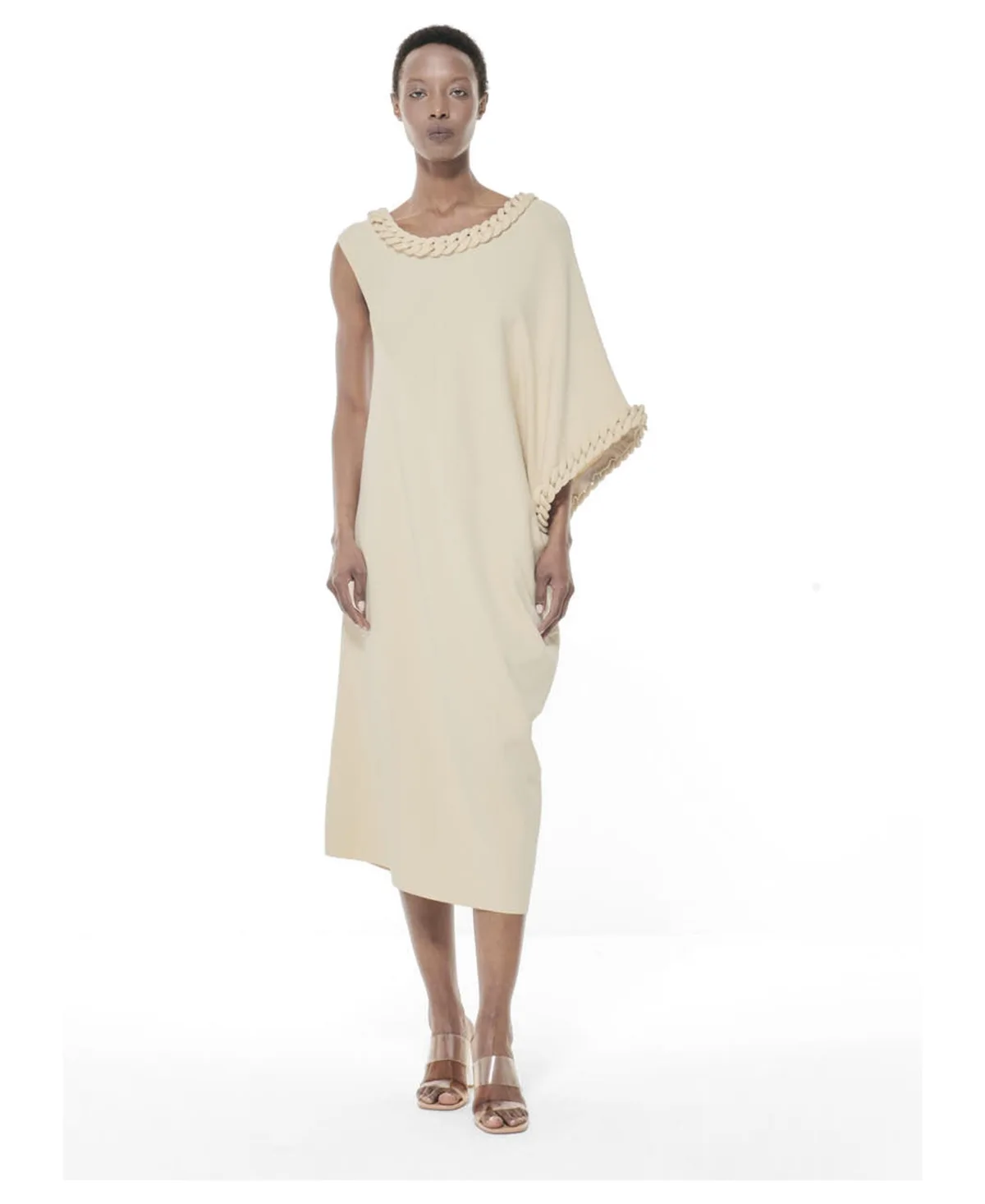 Chain-Detail Knit Asymmetric Dress
